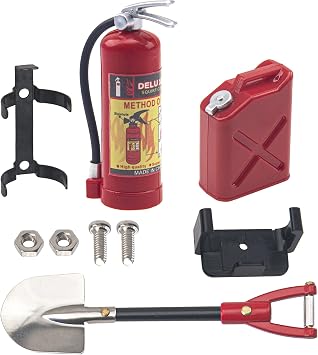 1/10 RC Scale Fire Extinguishers & Mini Fuel Tank & Metal Shovel Decoration Accessories Compatible with Traxxas TRX4 Axial SCX10 Redcat Gen7 D90 TF2 Tamiya CC01 HSP 1/10 RC Rock Crawler Red