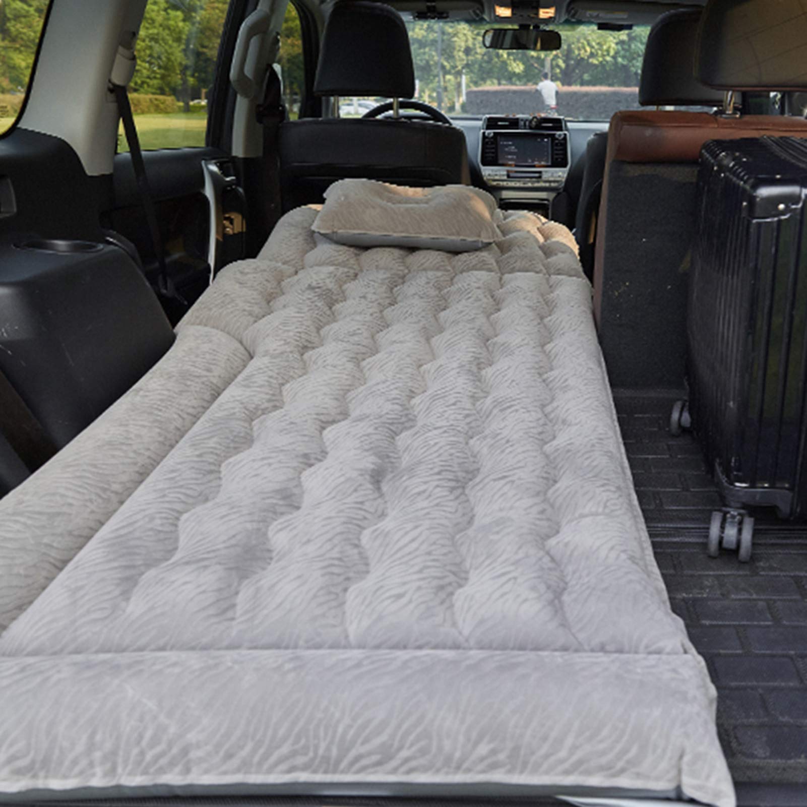 Nadmuchiwany Materac Samochodowy z pompką, Premium Flocking PVC, Miękki Oddychanie, do Podróży i Biwakowania (GREY)
