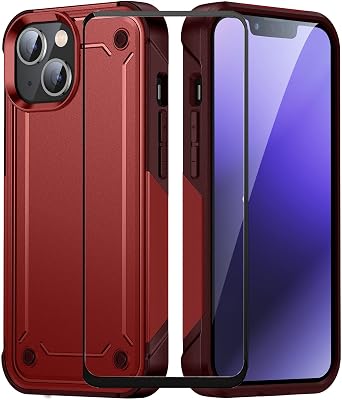 for iPhone 14 Plus case with Screen Protector,Heavy Duty Protection Dual Layer Military Grade Drop Proof Cover Hard Shell Sturdy Durable Phone Case for iPhone 14 Plus ip14 Plus 6.7 Red