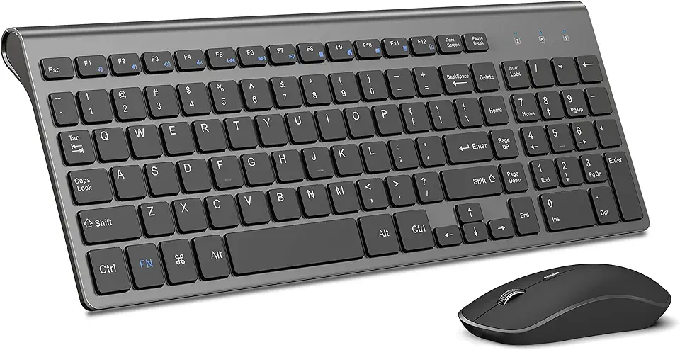Combo de teclado e mouse sem fio, teclado e mouse sem fio compacto e ultrafino de 2,4 G para Windows, computador, desktop, PC, laptop (cinza)