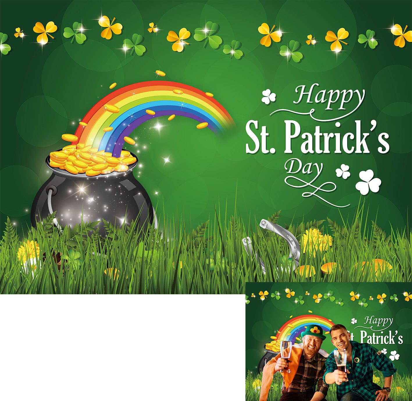 Photo 1 of ***PACK OF 3***BINQOO 7x5ft Happy St Patrick's Day Green Lucky Backdrop Gold Coins Irish Shamrock Rainbow Grass Holiday Party Photo Background Baby Shower Birthday Lucky Clover Banner