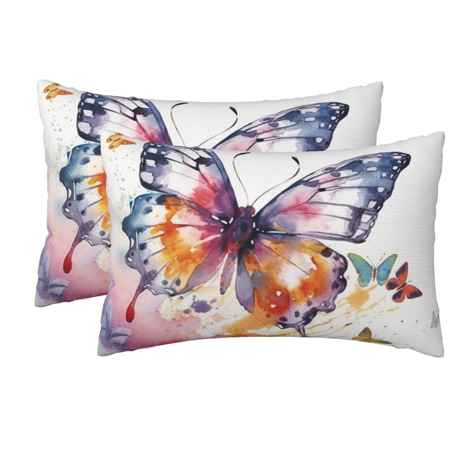 2 Pack Queen Size Pillow Cases for Hair and Skin Soft Breathable Pillow Case Covers with Hidden Zipper Watercolor Butterfly Pillowcase 20x30 Inches Pillow Cover for Sleeping Gift