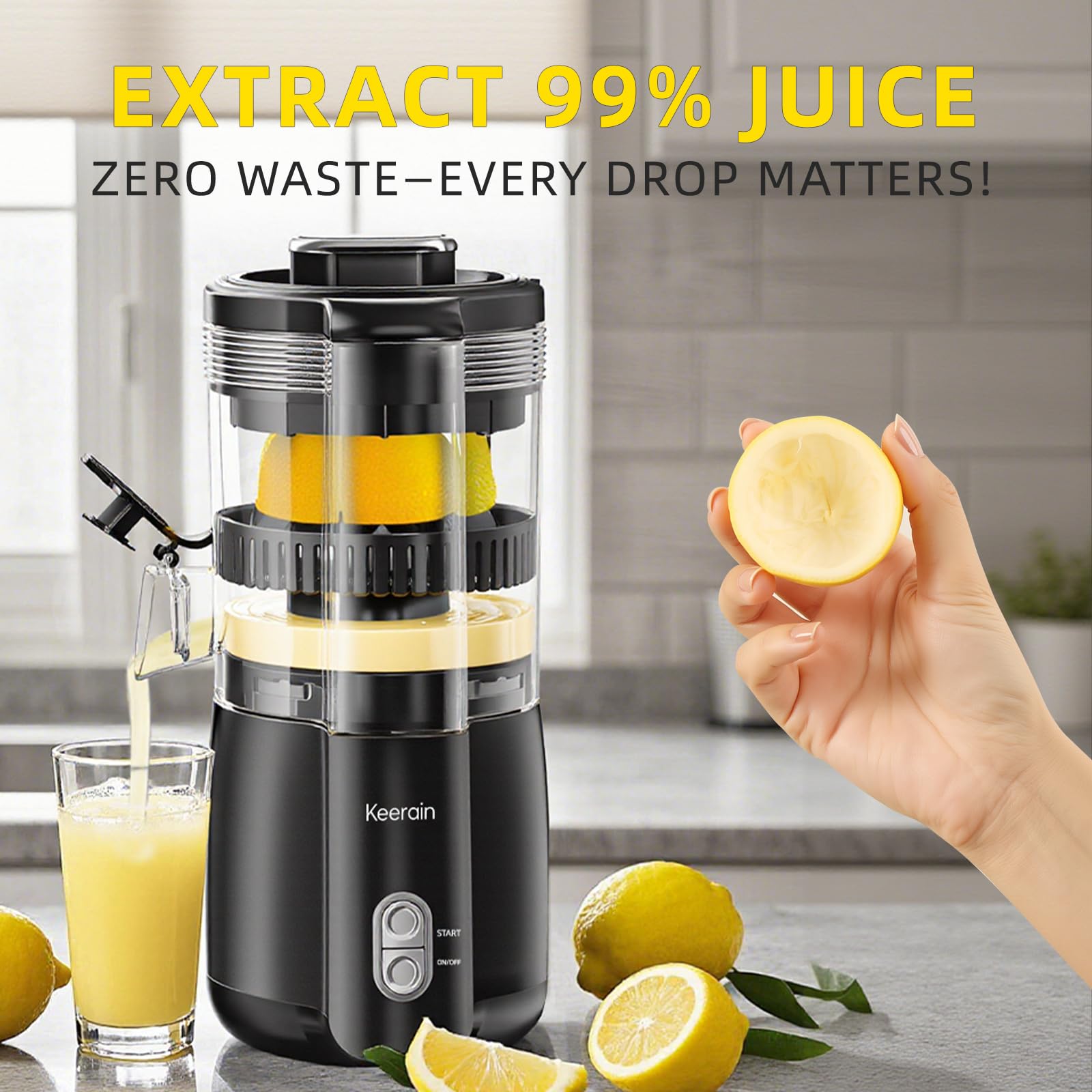 Exprimidor eléctrico de limón, máquina exprimidora de cítricos manos libres con cepillo de limpieza, exprimidor automático de jugo para limón, lima, pomelo, granada, operación con un solo toque y 6
