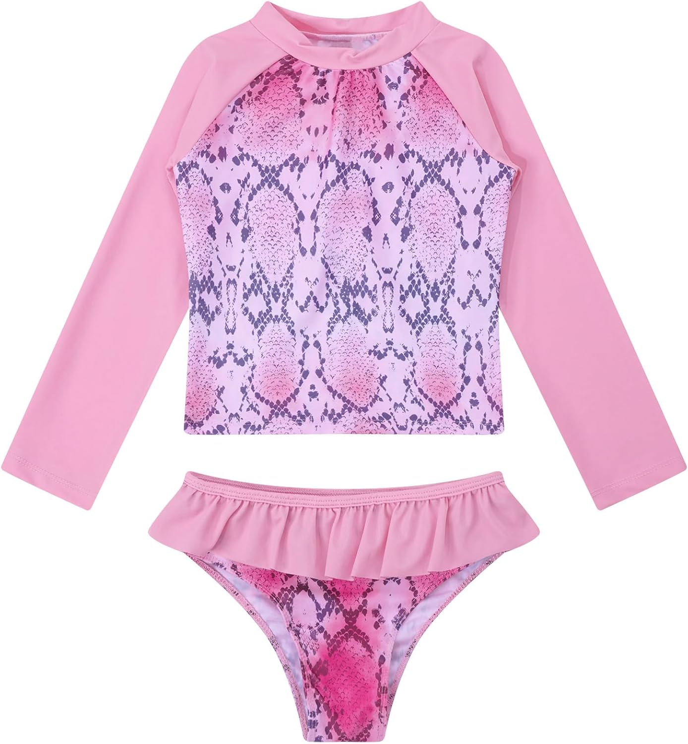 Kids Girls Rash Guard 2 Piece Swimsuit Set Long Sleeve Tankini Bathing Suit UPF 50+ UV Protection Serpentine 4 Years