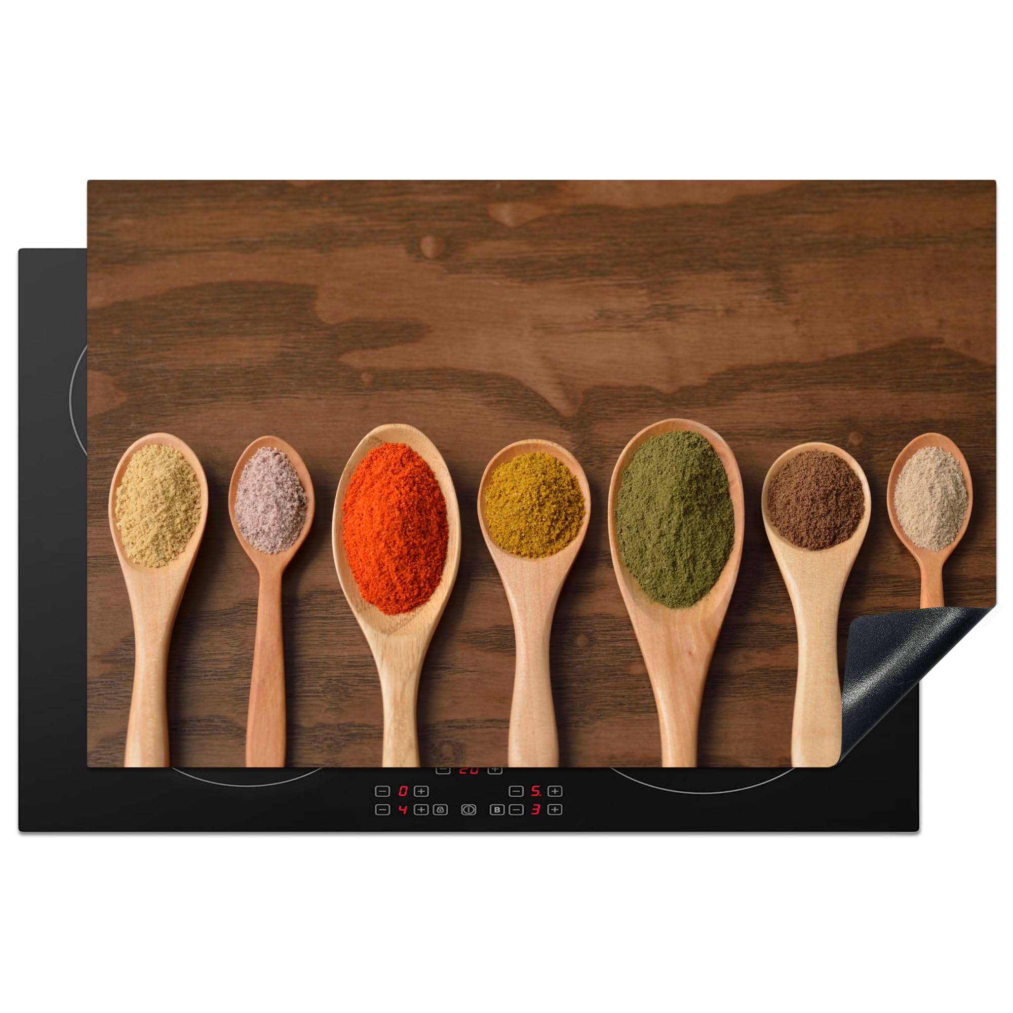 KitchenYeah© Induction Hob Protector Mat 20.5"x31.9" / 81.2x52 cm Stove Cap Top Cover Kitchen Cooker Covers for Electric Hobs Vinyl Ladle - Herbs - Food - Spices - Table