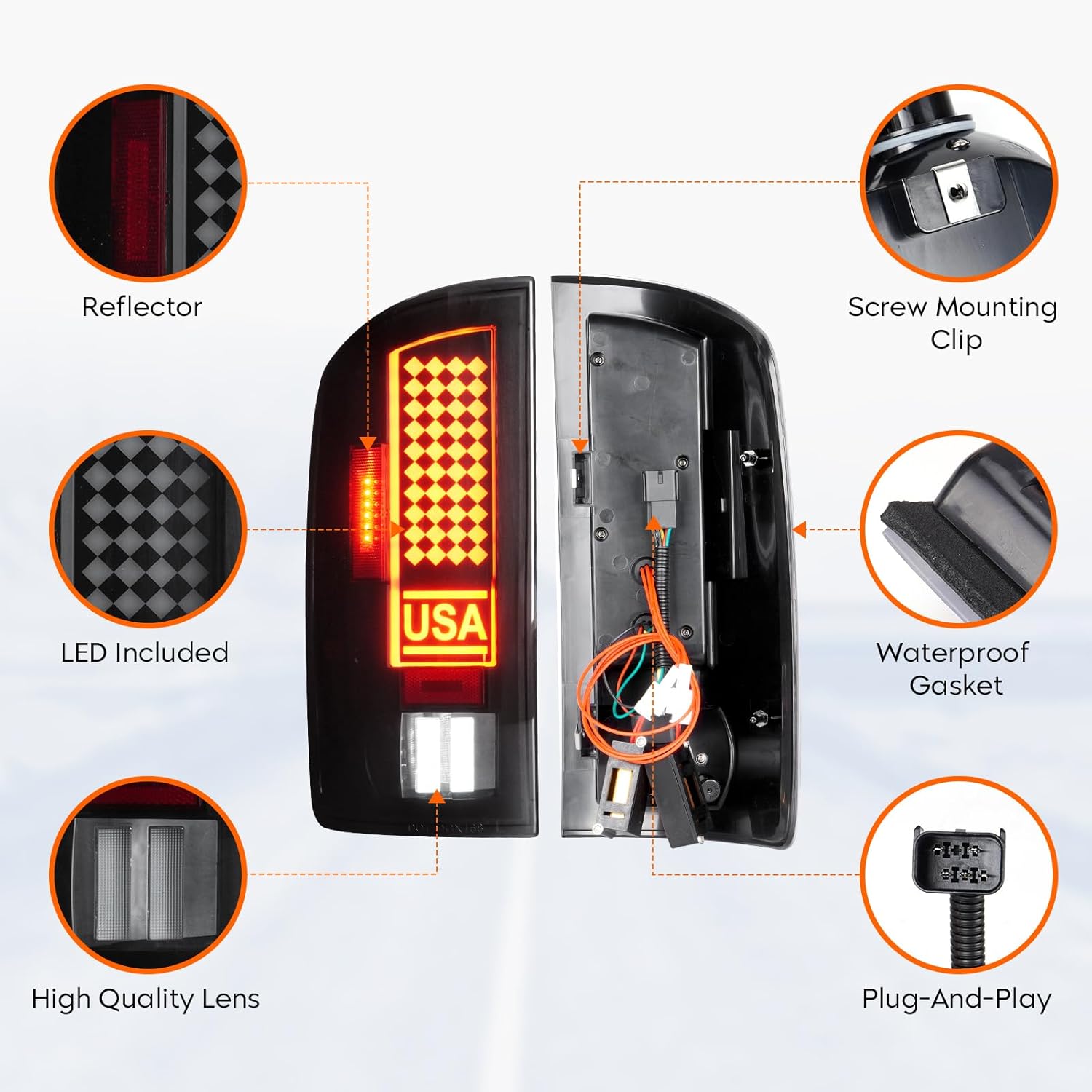 Tresound LED Tail Light + 3rd Third Brake Cargo Lamp for Dodge RAM 1500 2002-2006, for RAM 2500 3500 2003-2006, High Mount Stop Light Rear Taillight Assembly, 55077348AF, 55077347AF, CH2801147
