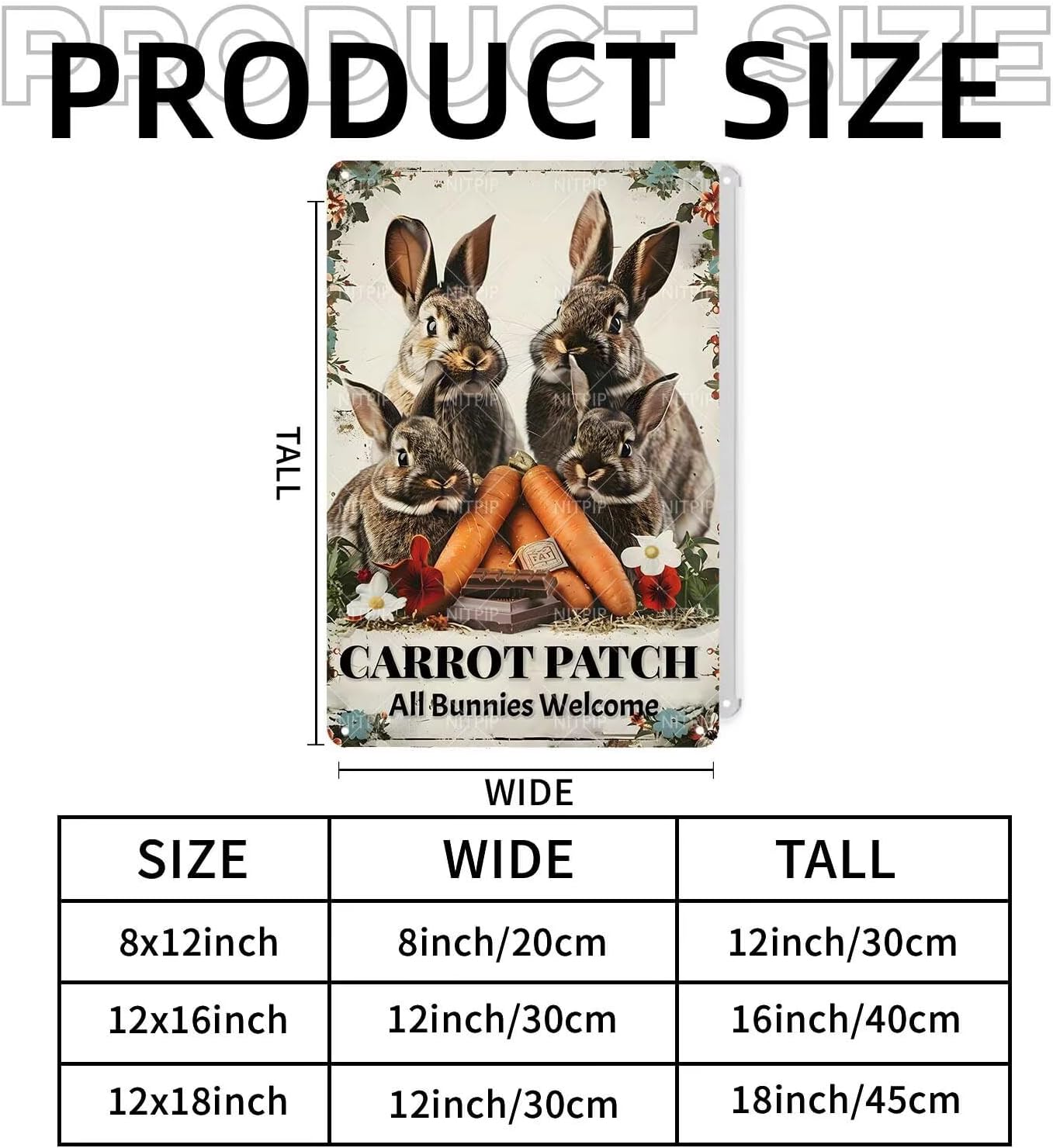 Easter Carrot Patch Metal Tin Sign Rabbit Garden Sign Easter Metal Sign Farmhouse Wall Decor for Home Garden Living Room Bedroom Outdoor Decor 12x18 Inch