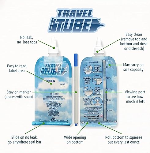 Miniatura 5 de Botellas reutilizables de 3.4 onzas a prueba de fugas, contenedores plegables multiusos, 4 tapas diferentes, bolsas de tamaño de viaje para