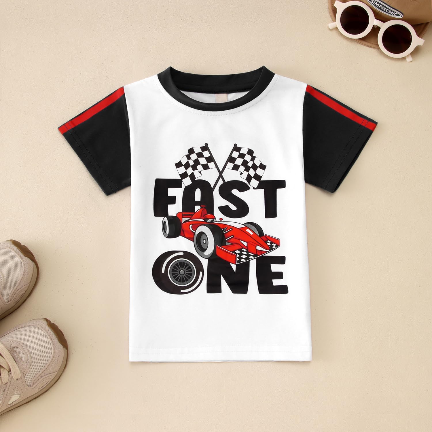 Ritatte Baby Boy Fast One 1st Birthday Outfit Race Car T-shirt and Shorts Set Checkerboard 1 Year Old Birthday Clothes