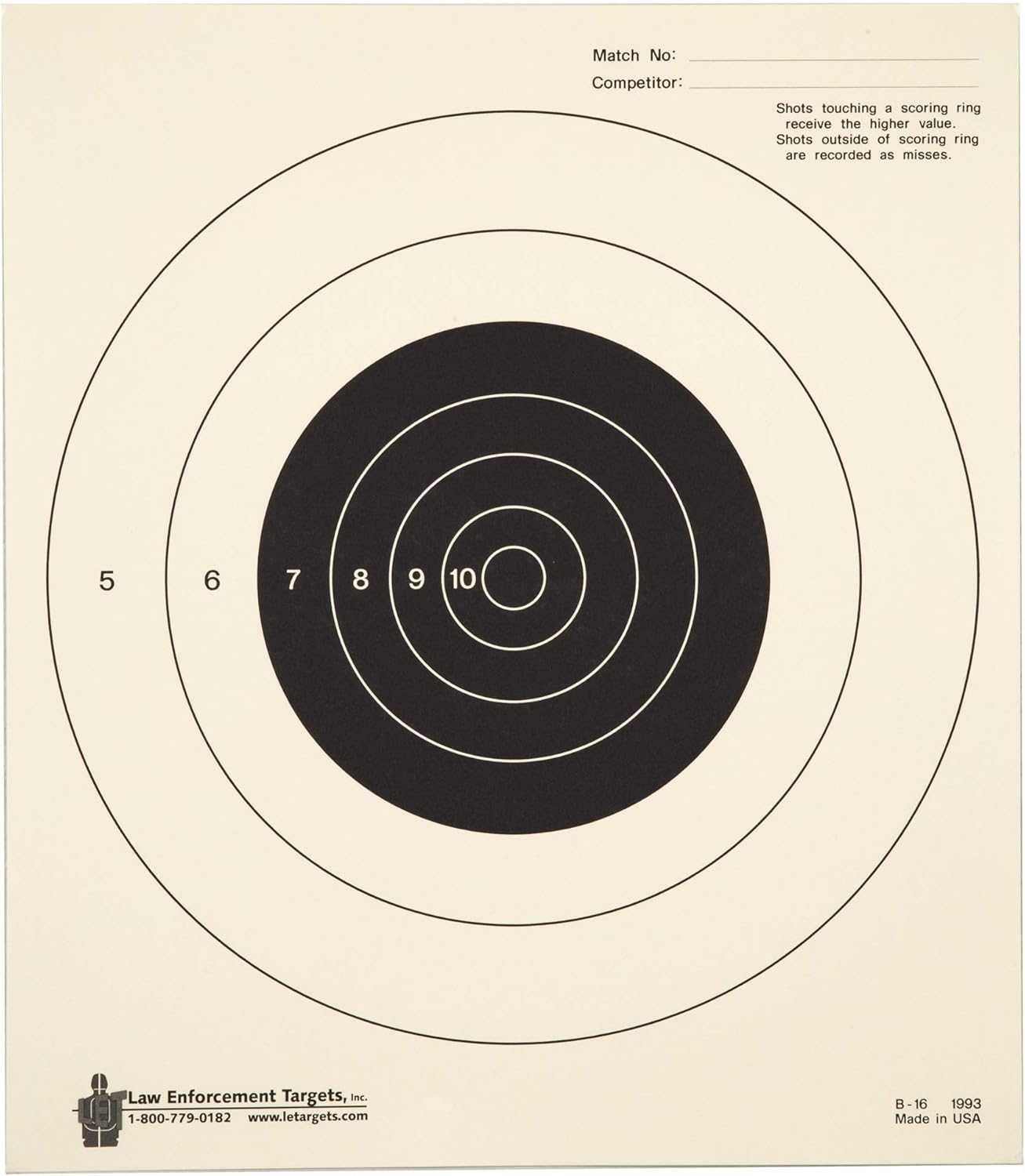 Action Target B-16 25 Yard Slow Fire Bullseye On Tagboard Paper 100 Per Case, Black, 10.5in x