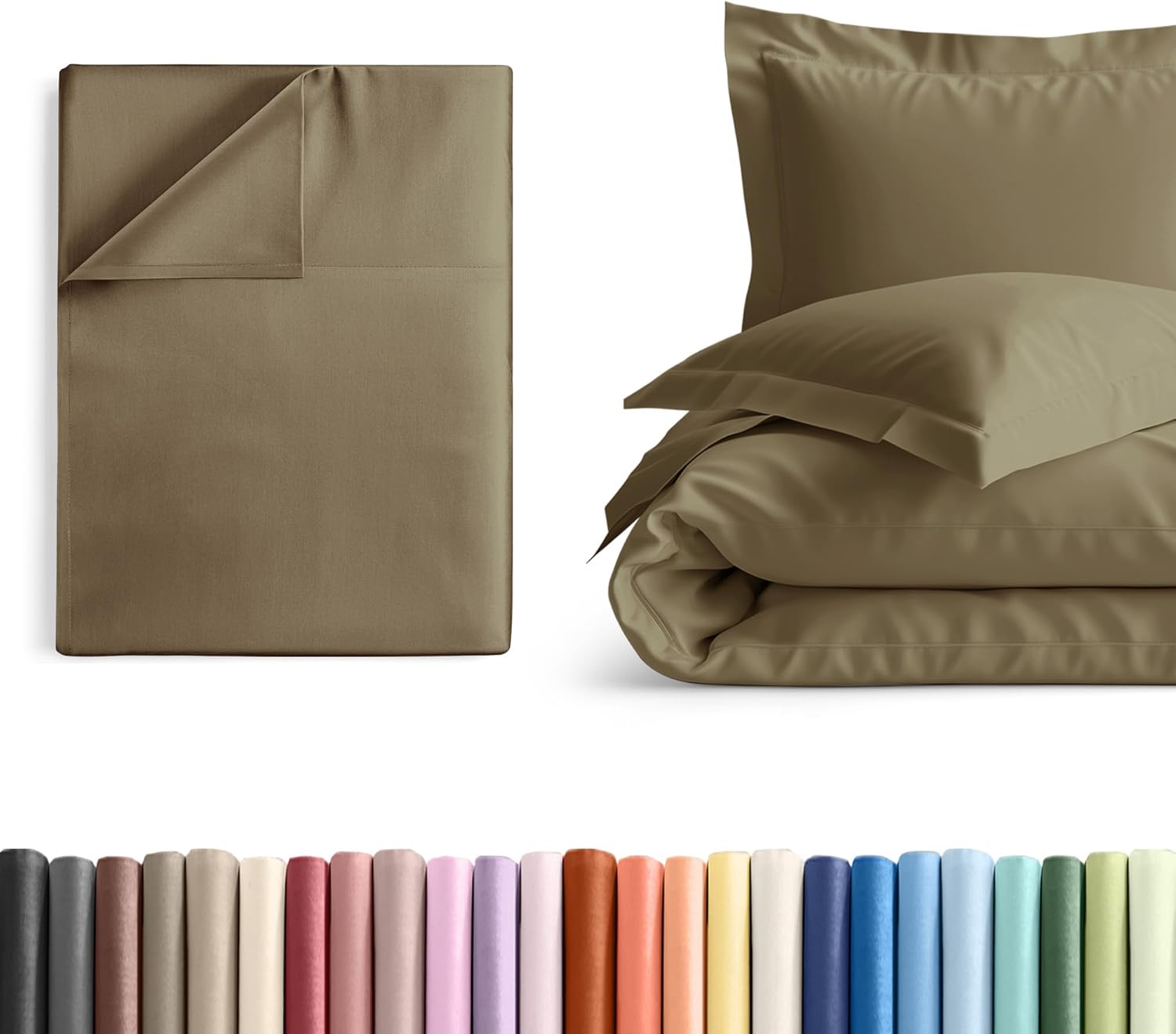 Full Size Flat Bed Sheet + Duvet Cover Bundle - Hotel Luxury Single Flat Bottom Sheet Only - Fits Mattresses with Deep Pockets between 8 to 16 inches - Ultra Soft, Breathable & Wrinkle Free - Khaki
