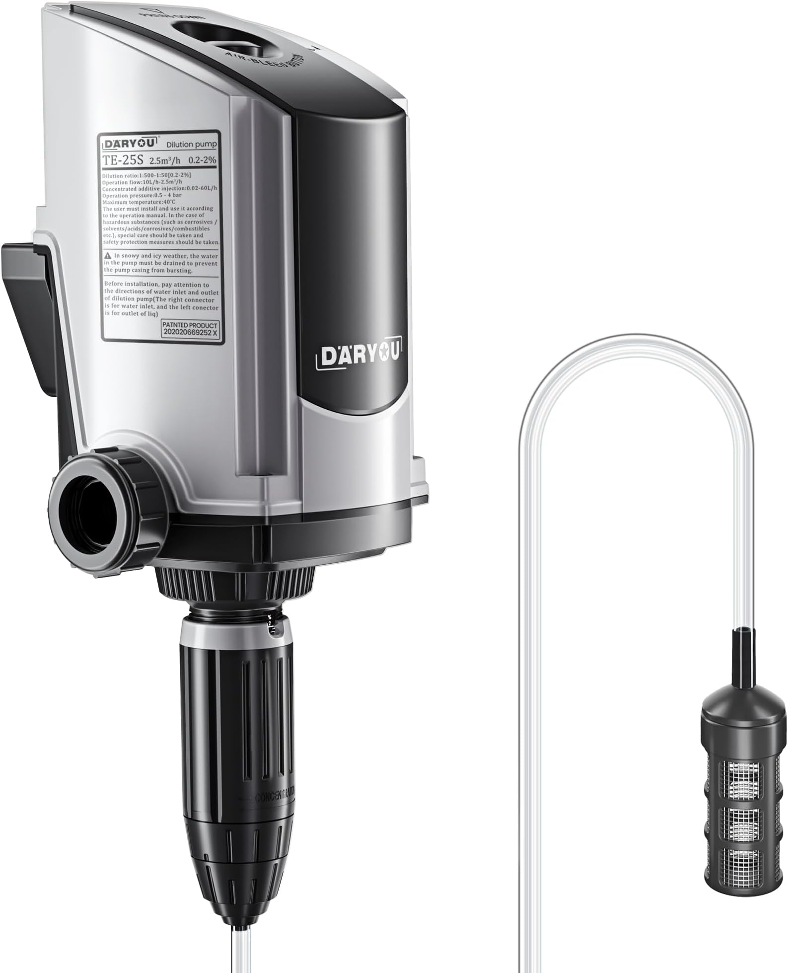 0.2%-2% Fertilizer Injector for Drip Irrigation, Adjustable Water Powered Dosing Pump for Garden Hose Car Washing Agriculture Industry