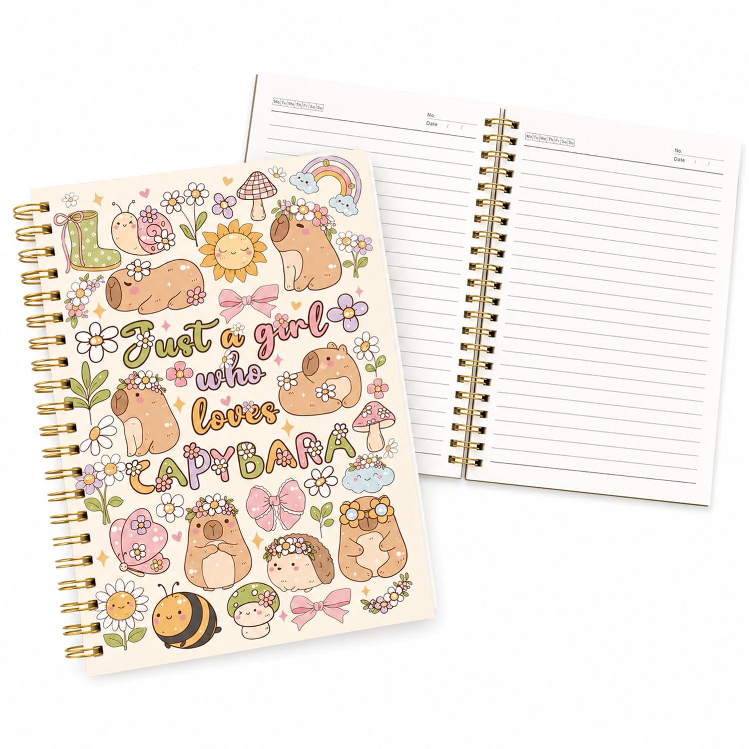 Vixano Cute Flowers Capybara Wirebound Notebook, A5 Notebook for Women Animal Lovers Friends, Capybara Notebook for Work School,Note Taking,Business