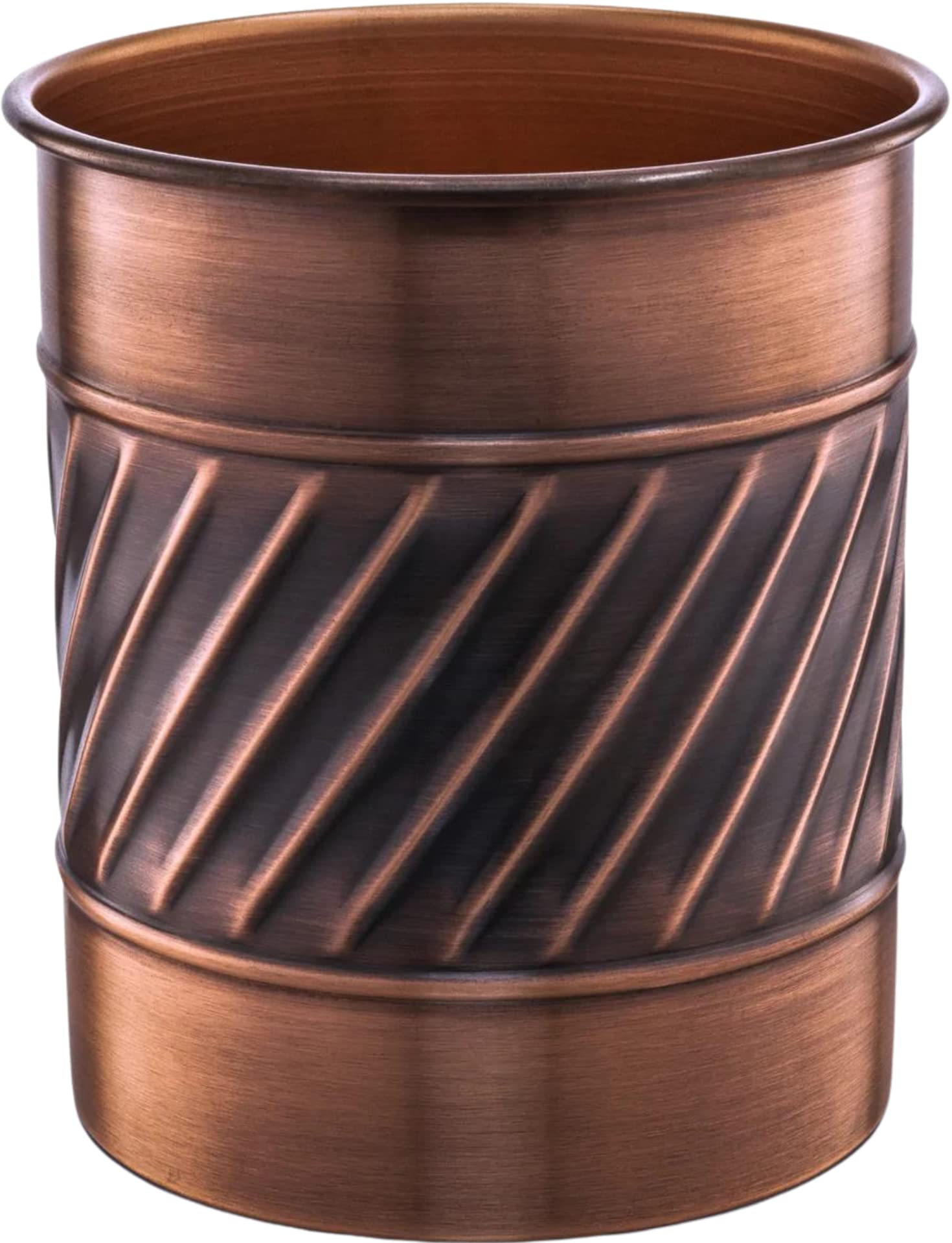 Monarch Abode Handcrafted Wave Embossed Large Metal Kitchen Countertop Utensil Holder Crock Caddy, Antique Copper Finish