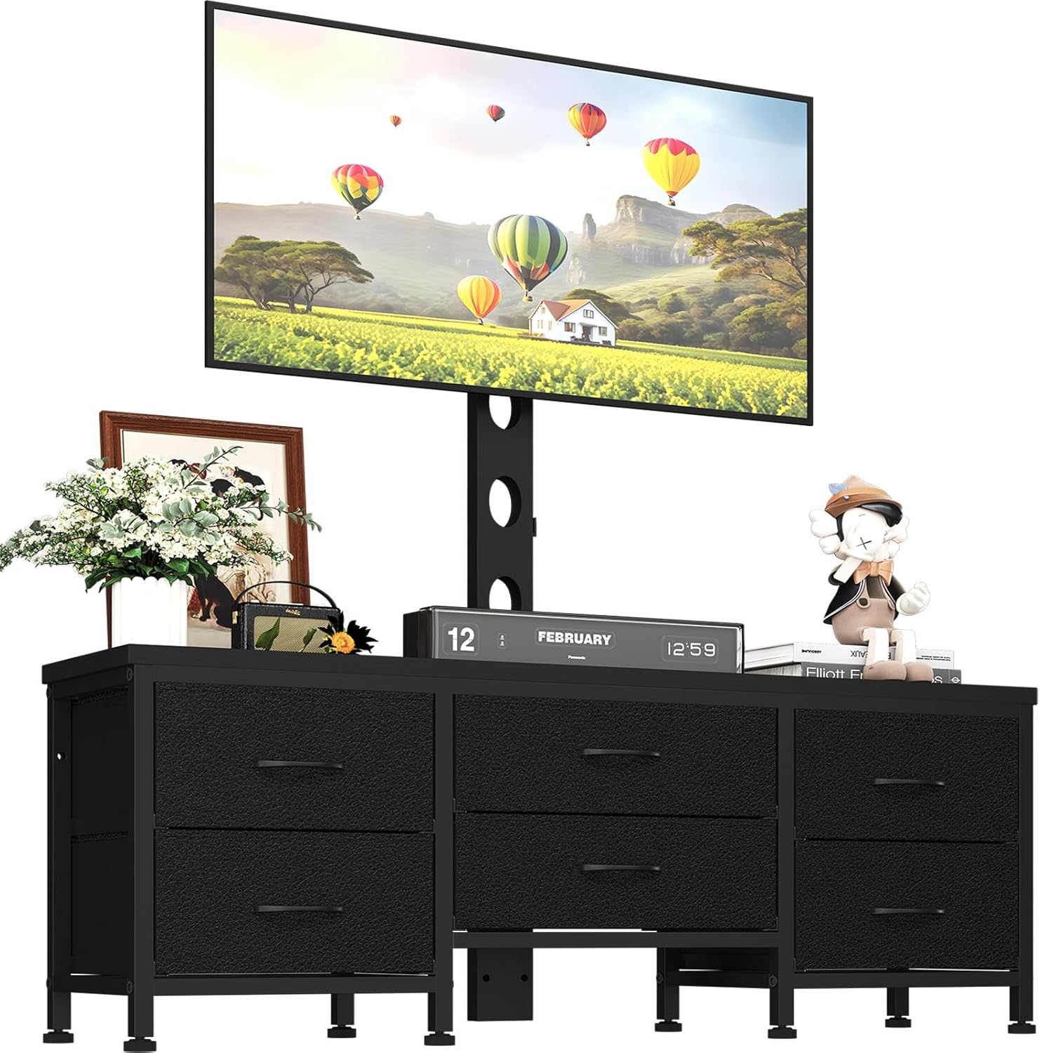 TV Stand with Mount and 6 Fabric Drawers for 32-75 Inches TV, Height Adjustable TV Console Entertainment Center Media Console for Living Room, Bedroom