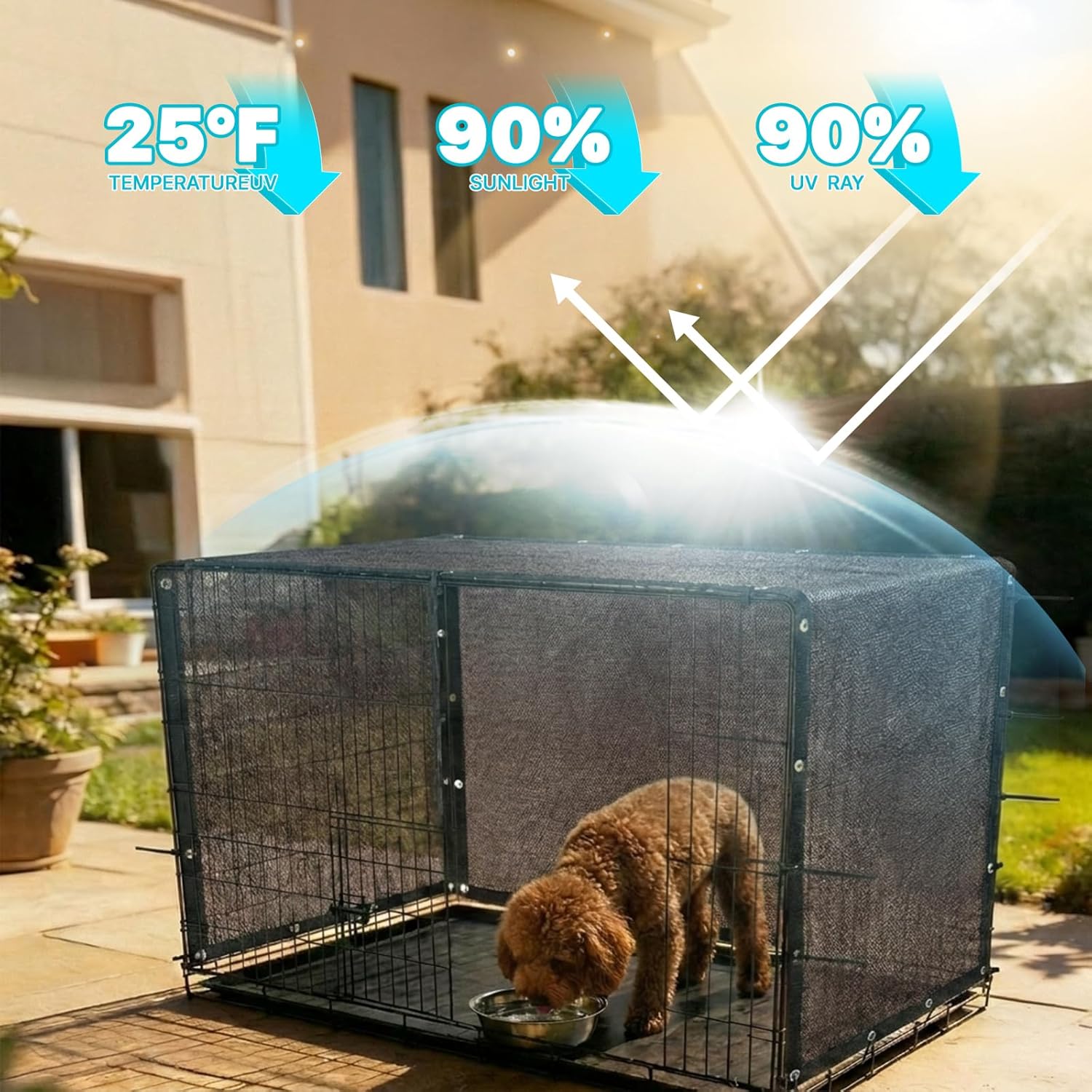 Royal Shade 3' x 7' Brown Custom Size 90% Shade Cloth Dog Kennel Shade Mesh Tarp Sunblock with Grommets for Dog Kennel Cover, Fence Privacy Screen, Greenhouse, Chicken Coop & Pet Playpen.