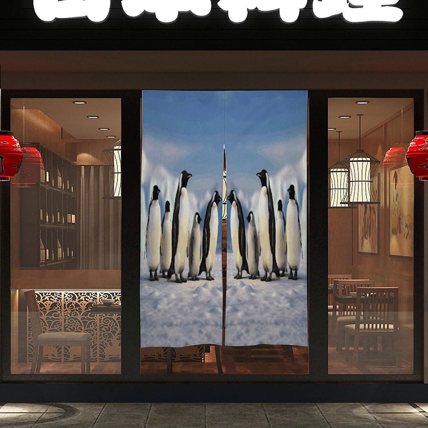 Five Penguins Door Curtain Printed Doorway Noren Japanese Style Doorway Room Divider Curtains for Privacy Partition Divider Kitchen Home Decorations Wall Hanging