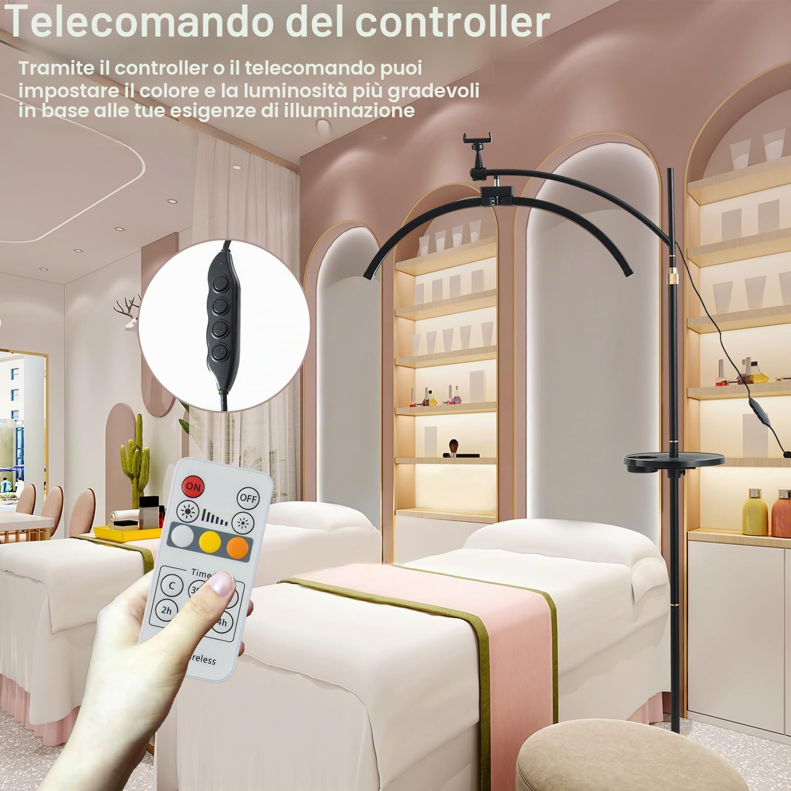 Lampada da Terra a LED, 45 W, per Ciglia, Luce Regolabile 3-6000 K, Nero, Acrilico e Alluminio