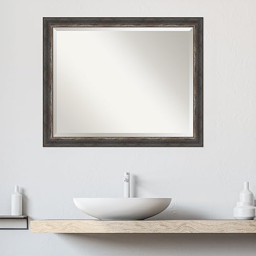 Miniatura 10 de Amanti Art Espejo de baño, espejo de pared estrecho Bark Rustic Char para usar como espejo de tocador de baño sobre el fregadero (33.5 x 43.5