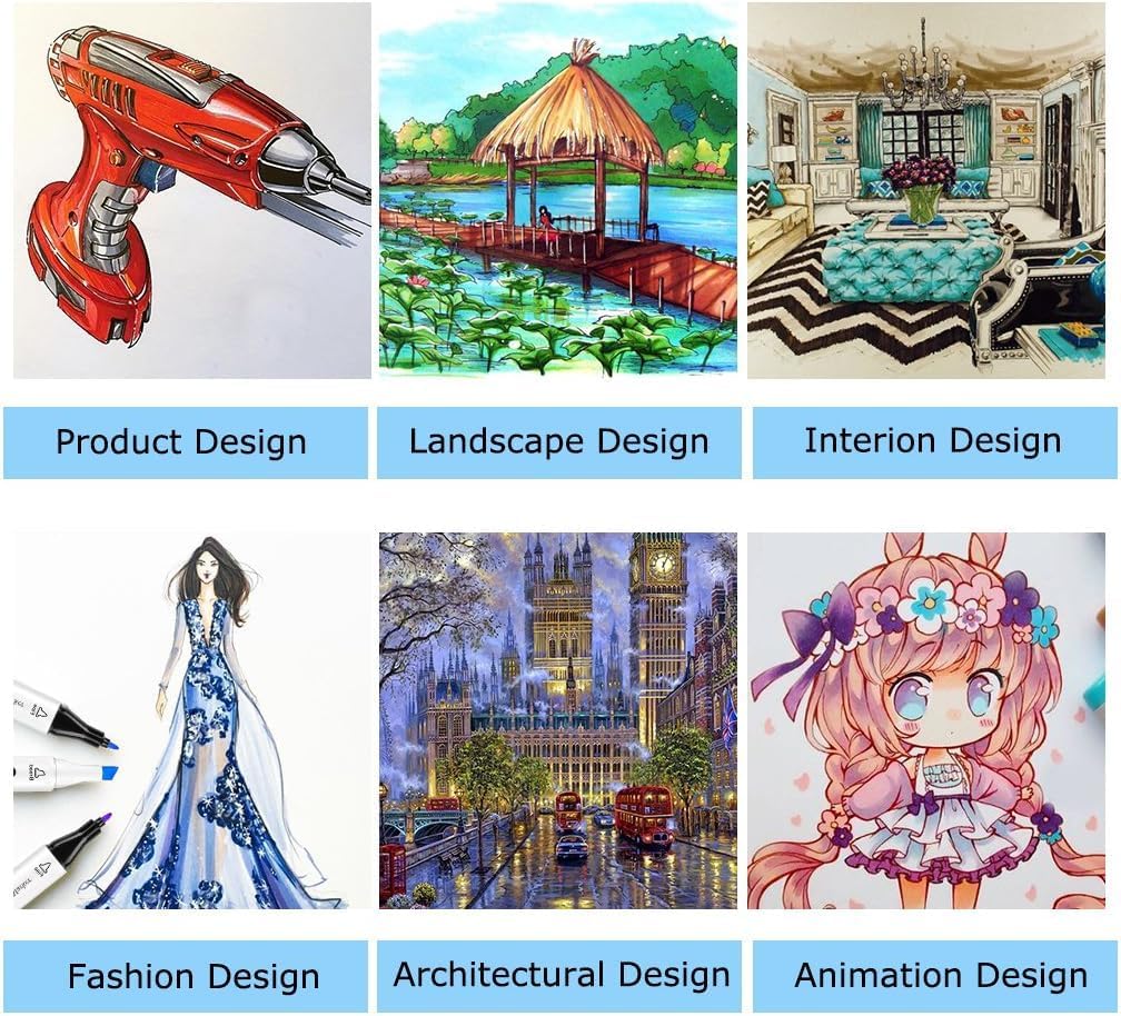 Caliart Alcohol Brush Tip Markers, 101 Colors Adult Coloring Markers Set Dual Tip Chisel & Brush for Artists Drawing Illustration Sketching, with Case Permanent Colored Art Pens Drawing Supplies - Image 7