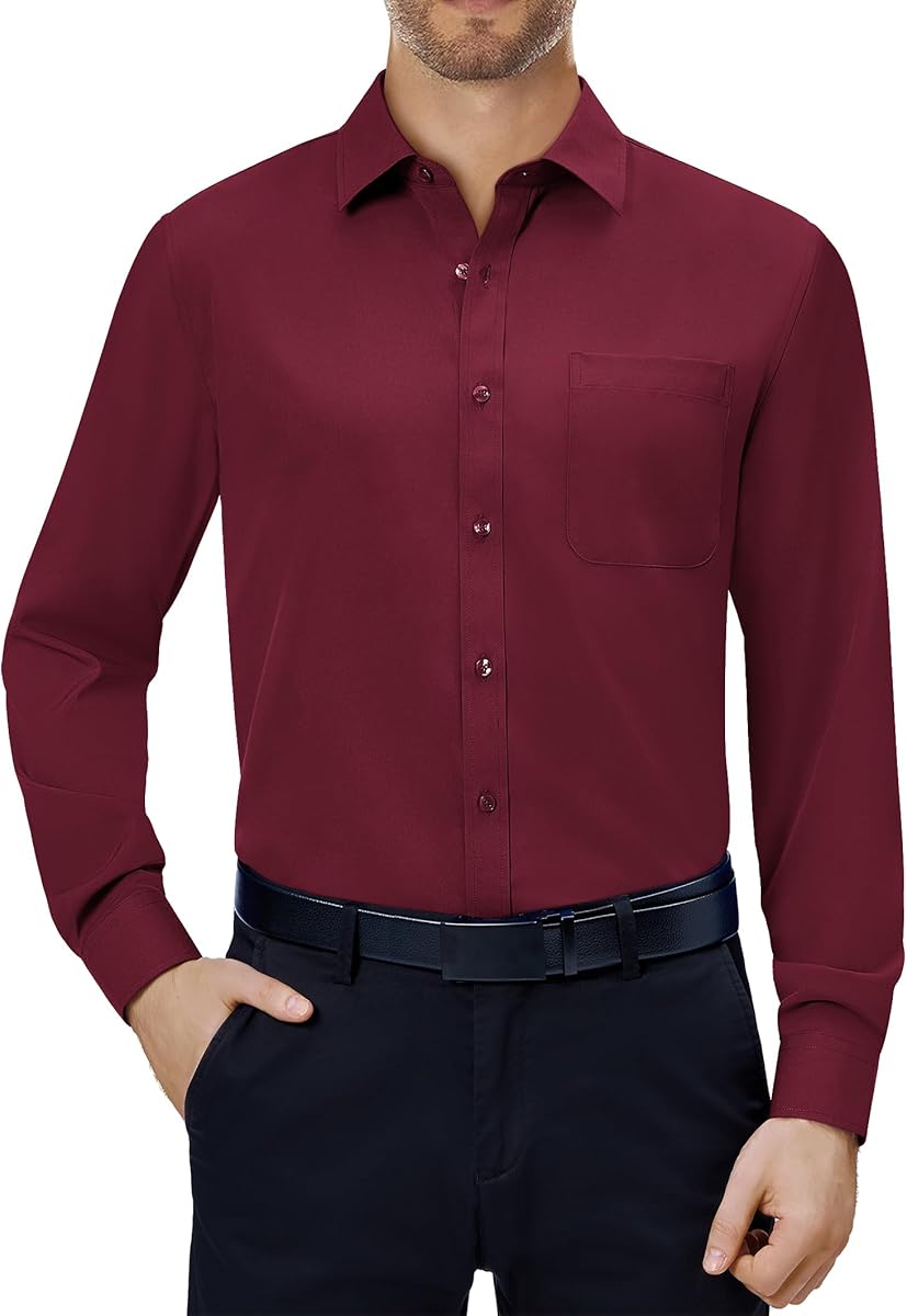 Alimens & Gentle Mens Dress Shirts 4-Way Stretch Long Sleeve Collared Casual Solid Wedding Dating Button Down Shirt