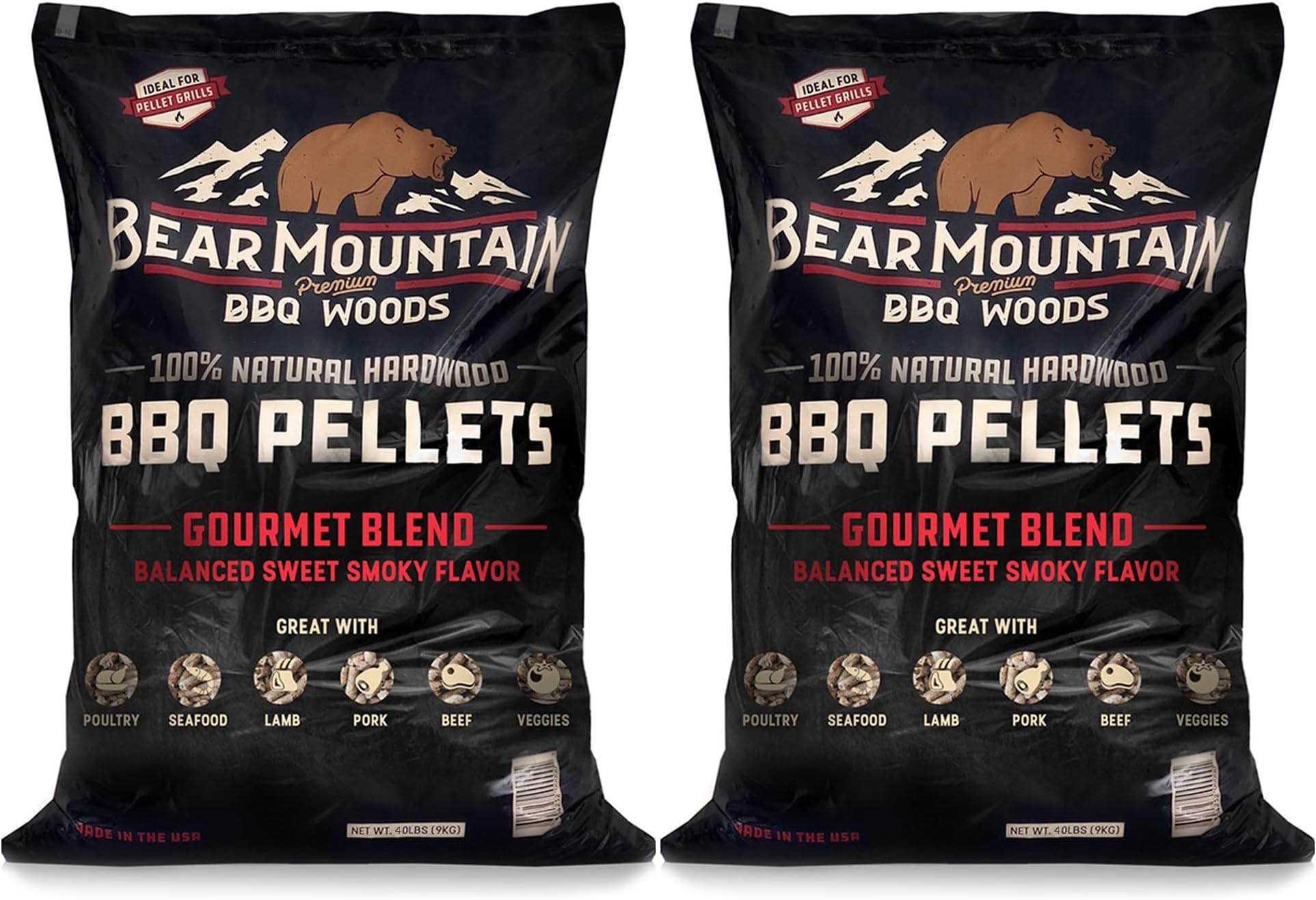Bear Mountain 2 Pack BBQ Pellets, All Natural Low Moisture Hardwood, 40 Pound