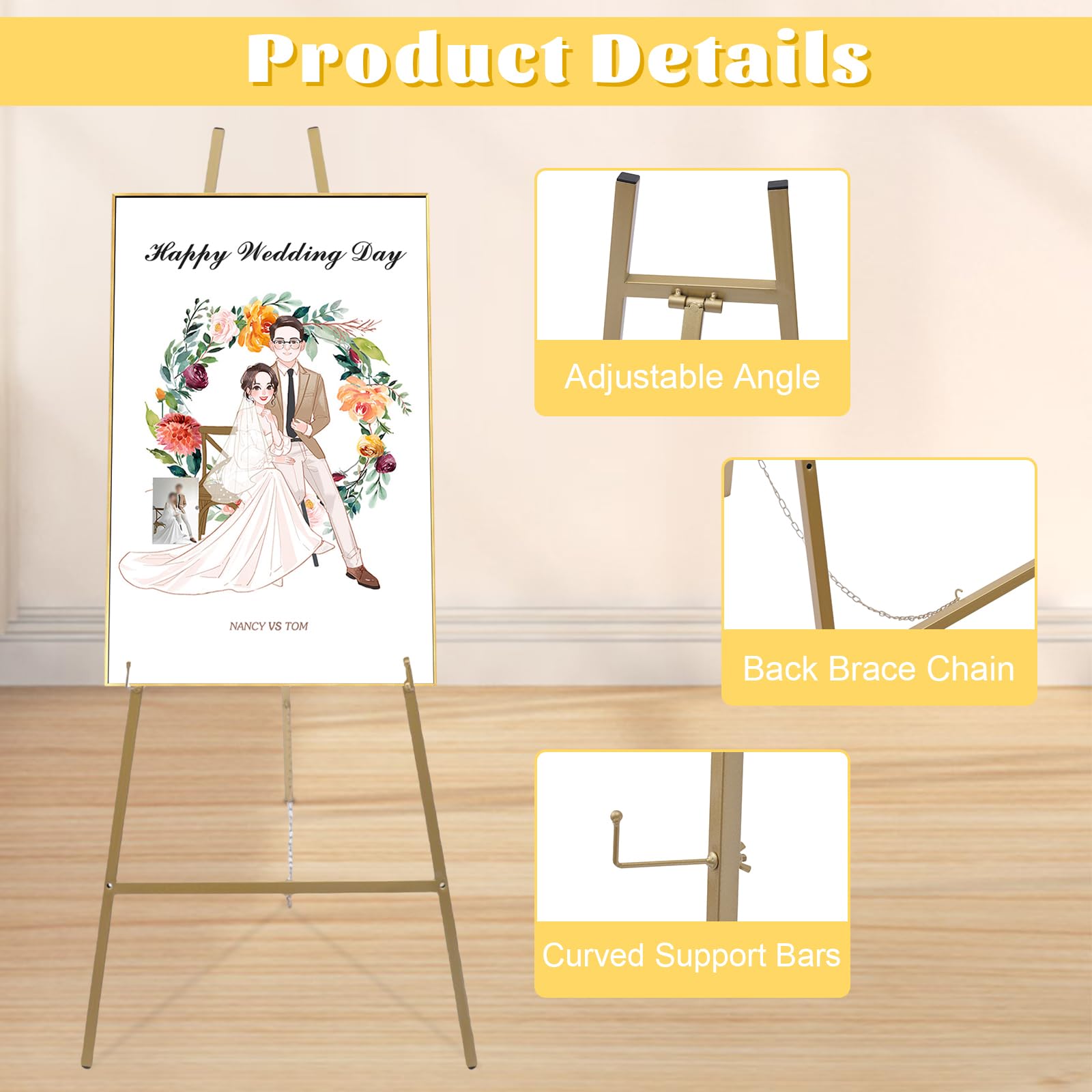 Cavalletto Pieghevole Per Insegne Matrimonio - Treppiede In Metallo Regolabile, 169 Cm, Bianco, Per Eventi E Mostre - Foto 9