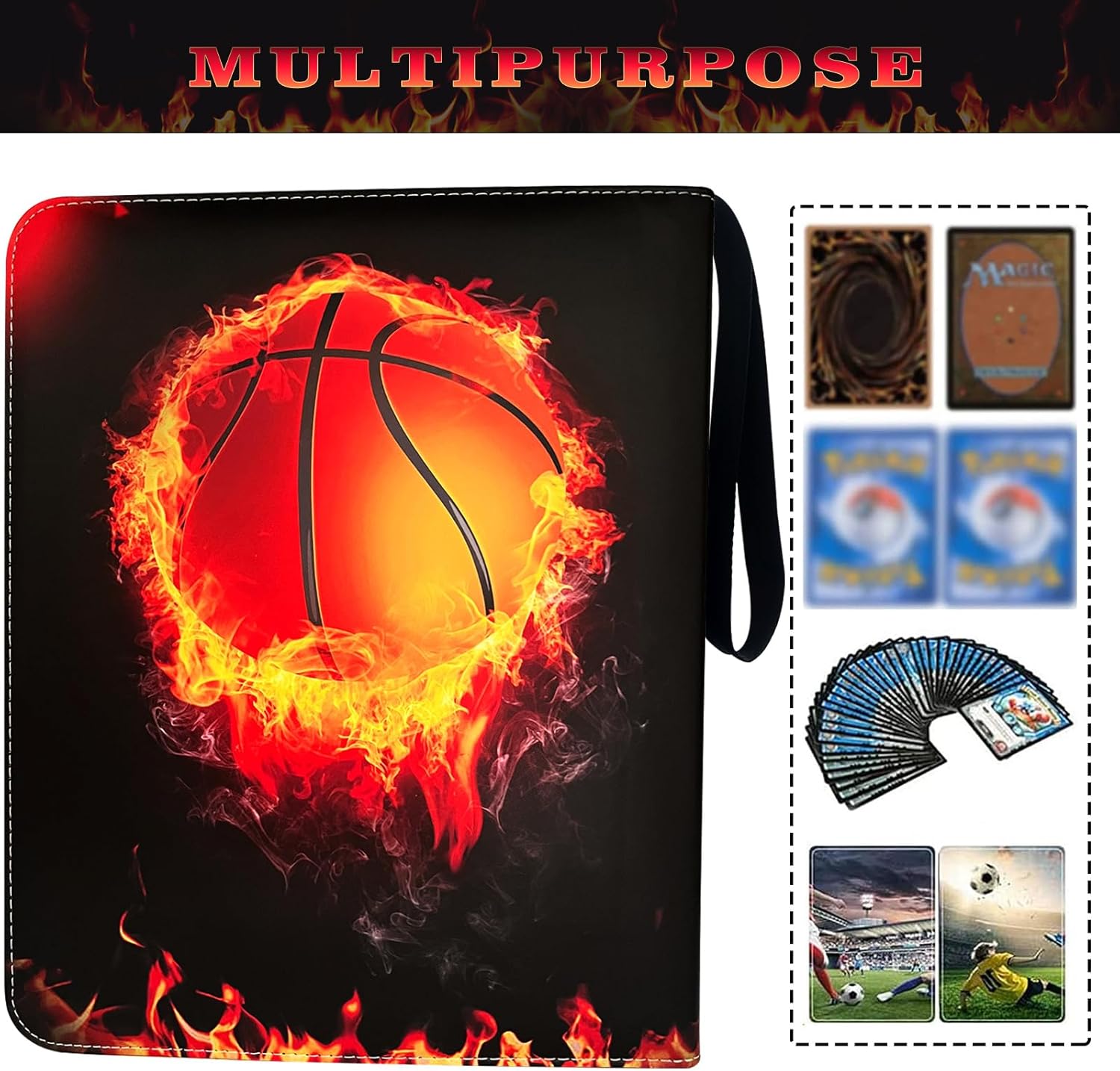 Basketball Card Binder with Sleeves, 900 Pocket Basketball Card Holder for Trading Cards, 9 Pocket with 50 Removable Sleeves Zipper Book Folder Collector Album