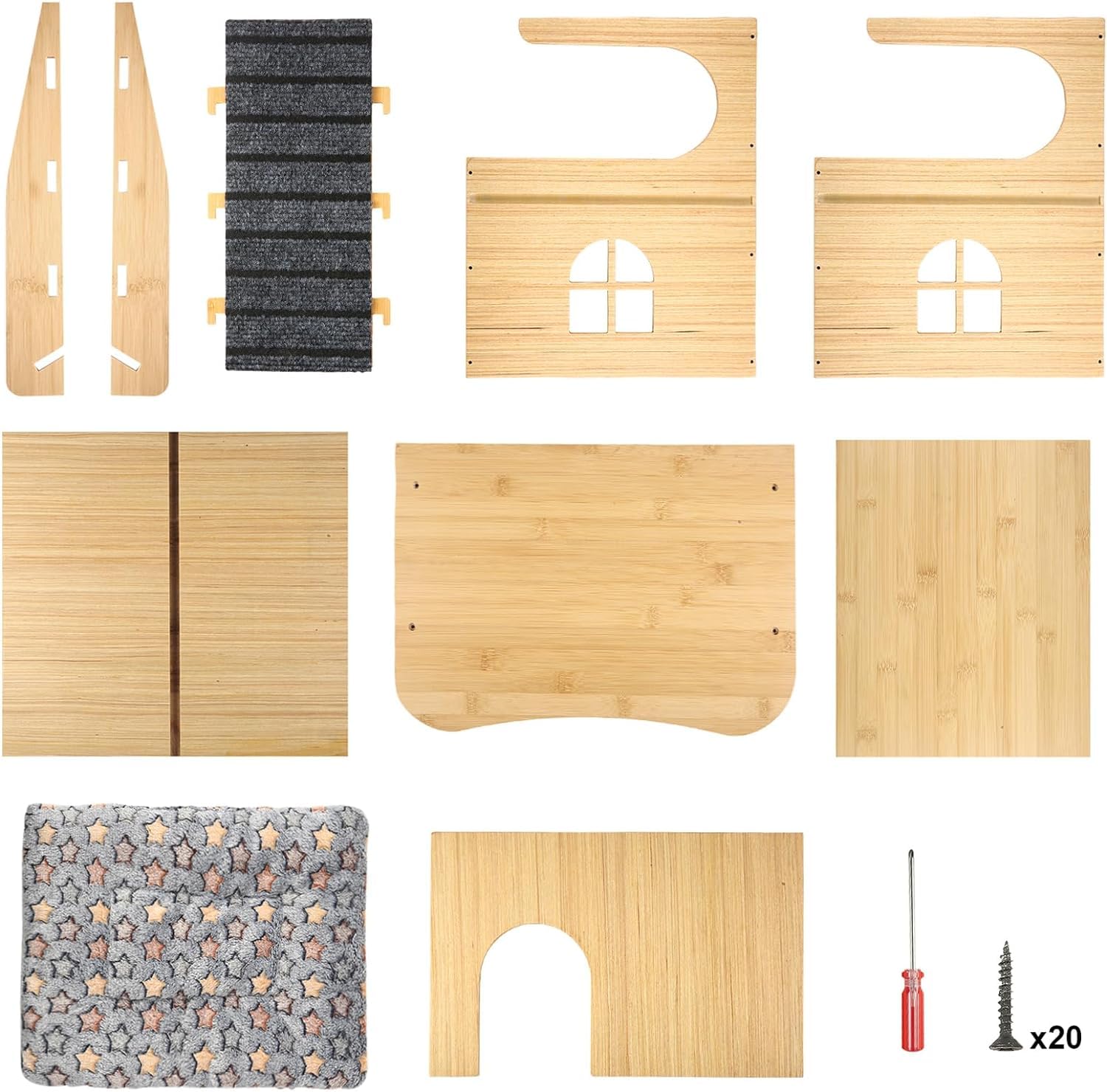 Verbessertes verdicktes Brett aus Holz für Meerschweinchen, Schloss – geräumiges und langlebiges kleines Haustierhaus mit Treppe und Matte für Meerschweinchen, Chinchillas, Ratten, Hamster