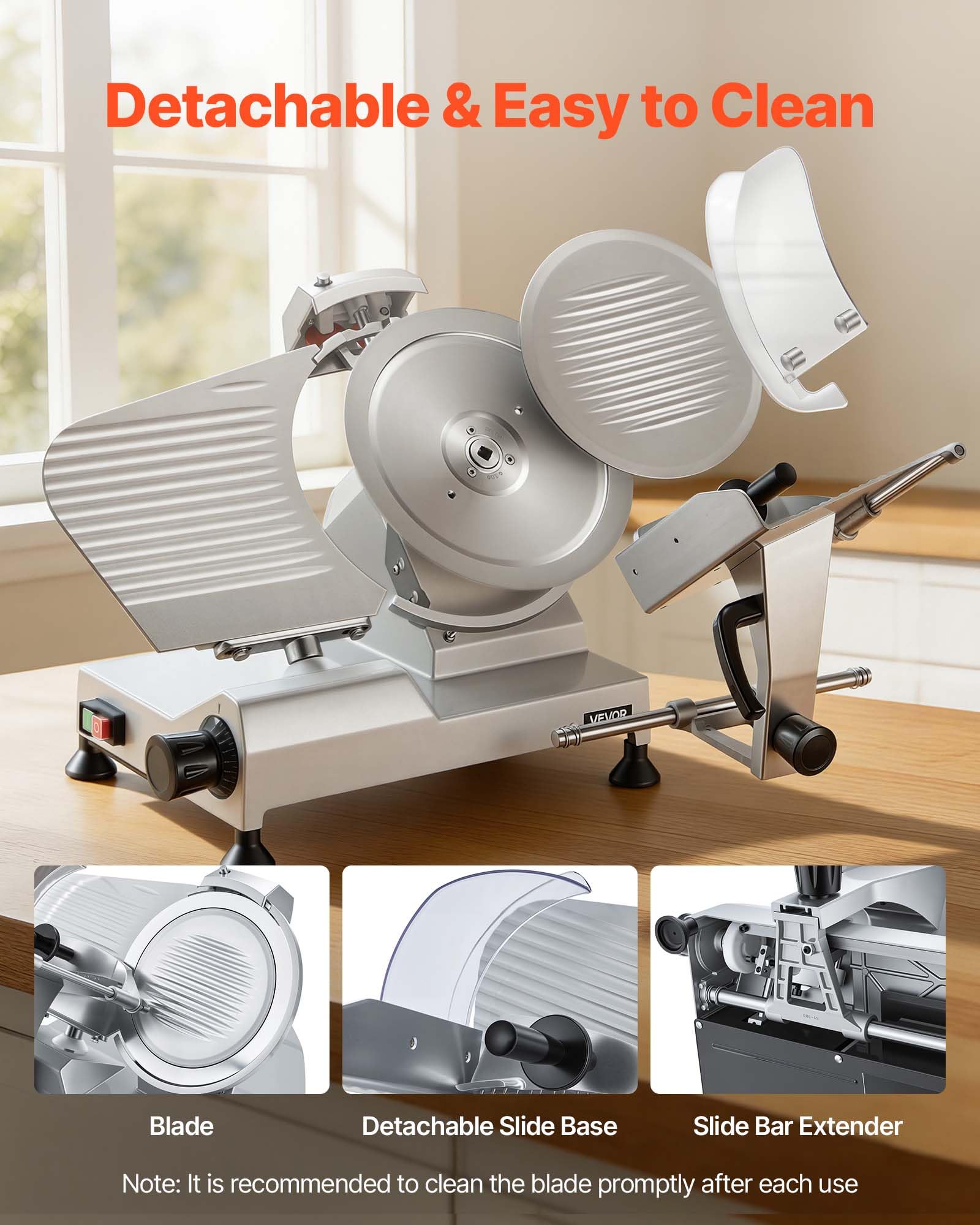 VEVOR Elektrische Aufschnittmaschine 300 mm Klinge, 320 W Allesschneider Fleischschneidemaschine mit Integriertem Schärfer und 0-15 mm Einstellbarer Schnittstärke, für Gefrorenes Fleisch Schinken