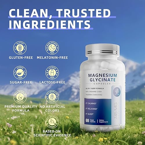 Miniatura 9 de iMATCHME Cápsulas de glicinato de magnesio de 850 mg con L-teanina, manzanilla y GABA para dormir, calma, músculo, salud ósea y apoyo inmunológico,