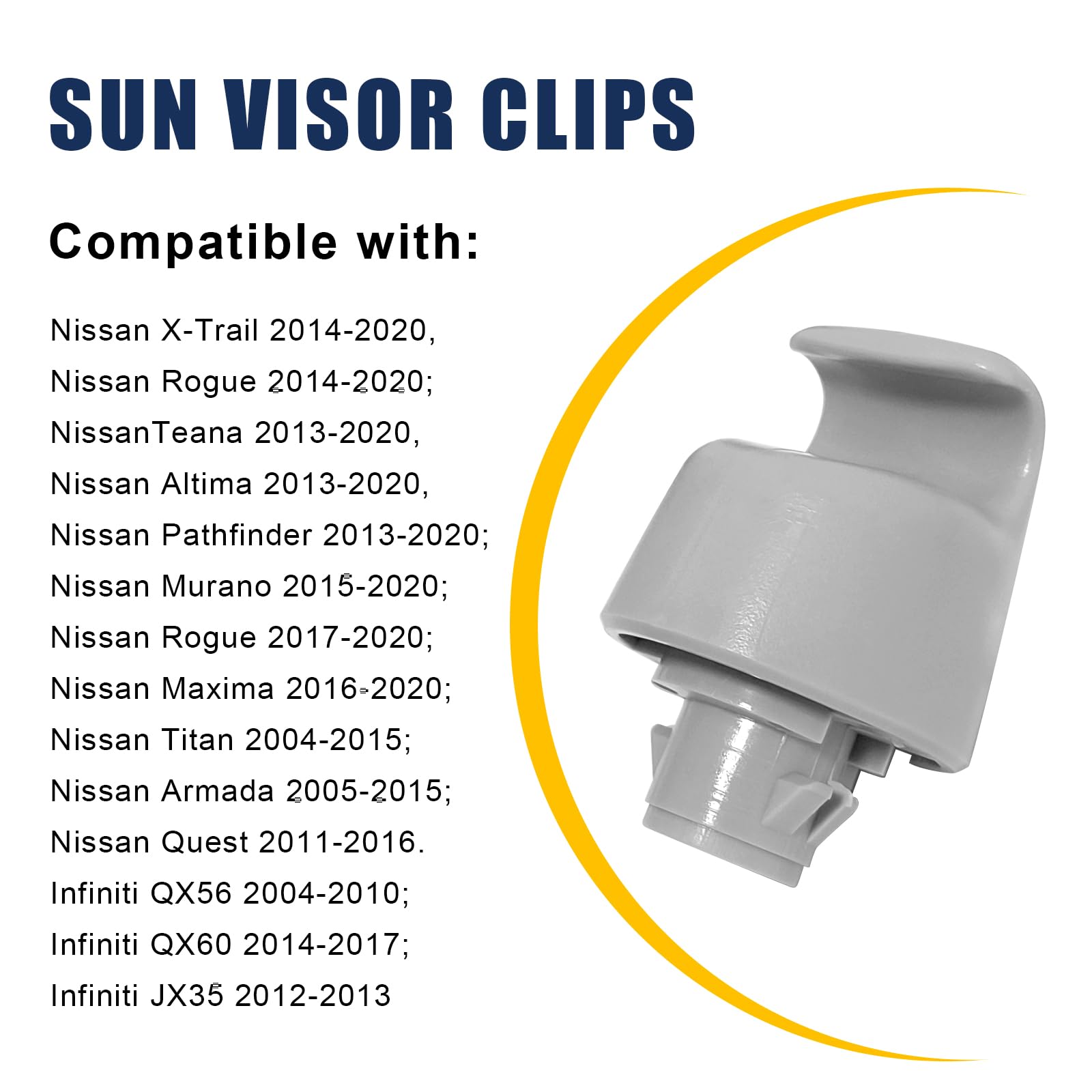 2 Pack Gray Sun Visor Retainer Clip Holder Latch Lock Compatible with Nissan Infiniti Renault - OE Ref. 96409-3JA0A, 96409-5HA0A, 96409-4GA0A, 96409-1MA0A, 96409-3JS0A