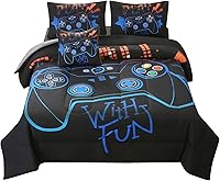 Vista 18 de JQinHome Juego de edredón individual para jugadores para niños y niñas, juego de ropa de cama de 6 piezas en una bolsa 3D de videojuegos - Edredón