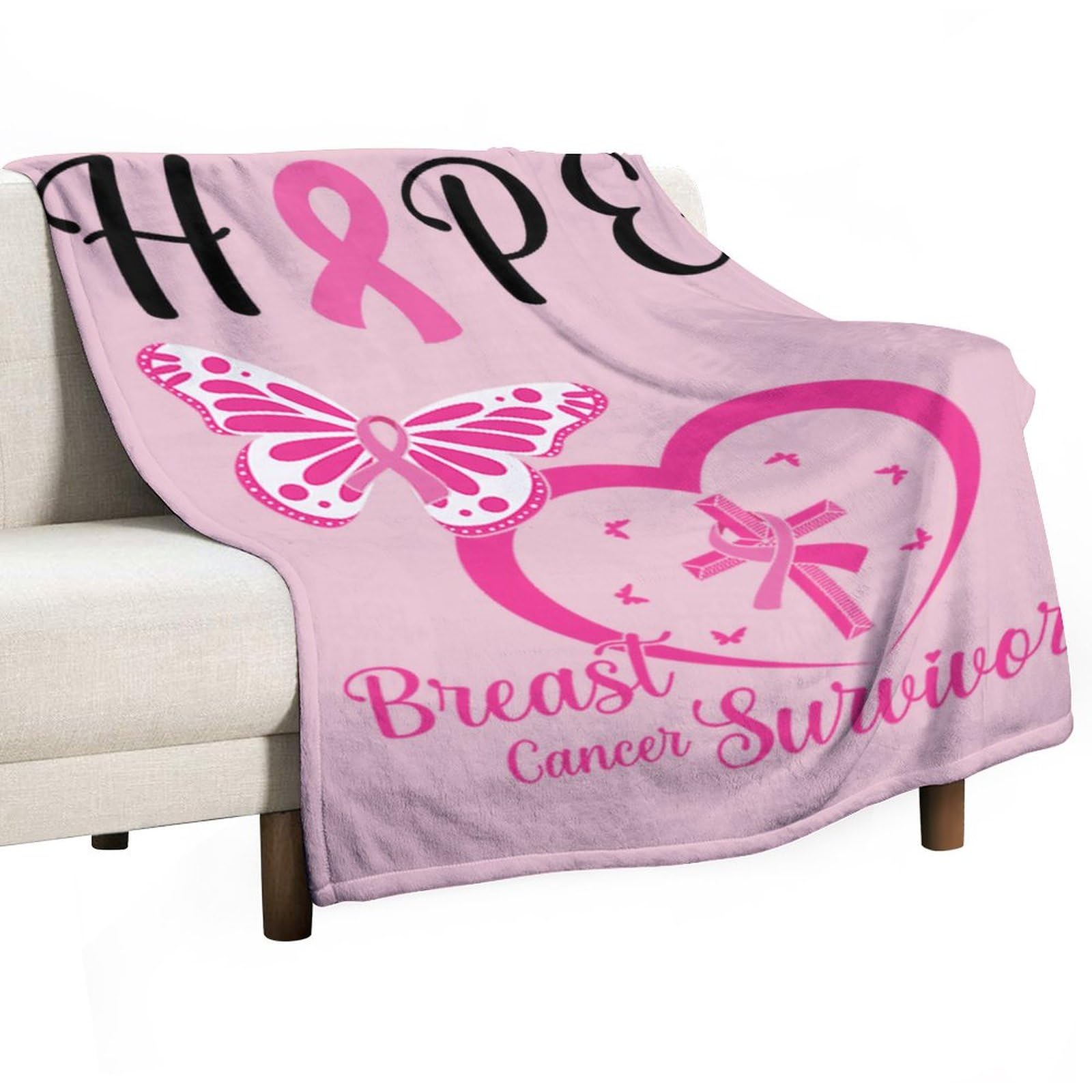 Couverture cancer du sein rose et blanche plaid chimio 102x127 cm