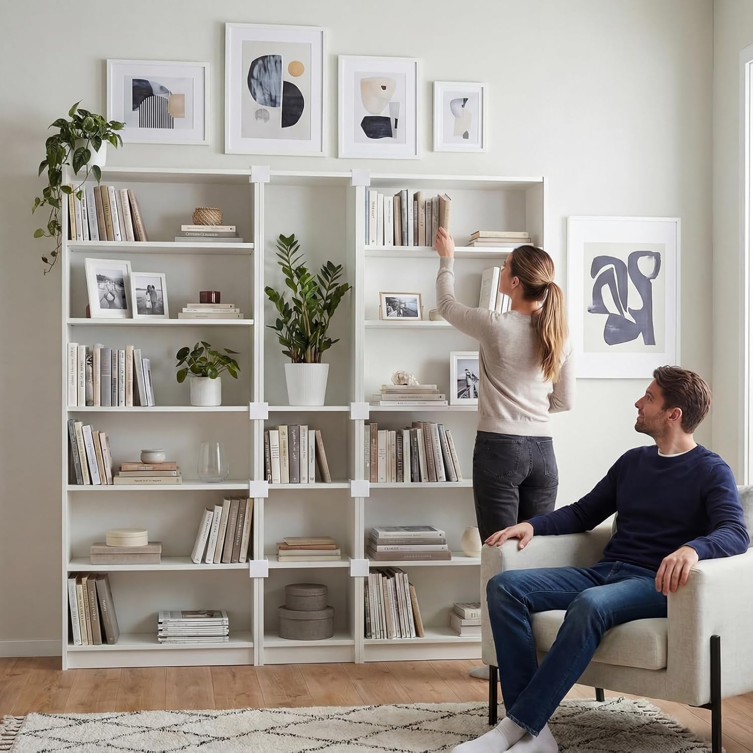 Fuutreo 8 Pack Bookcase Connector Compatible with IKEA Billy Bookshelf, Shelf Aligner and Straightener for Seamless Library Look, White PETG Top Bracket for Gap-Free Alignment and Stability