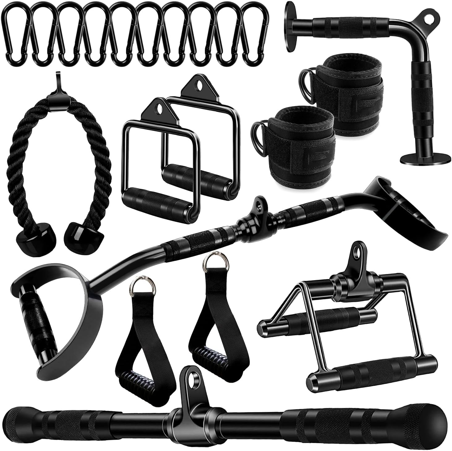 WNOEY Cable Machine Accessories for Home Gym, Triceps Pull Down Attachment, Cable Attachments for Gym, LAT Pull Down Attachment Weight Fitness