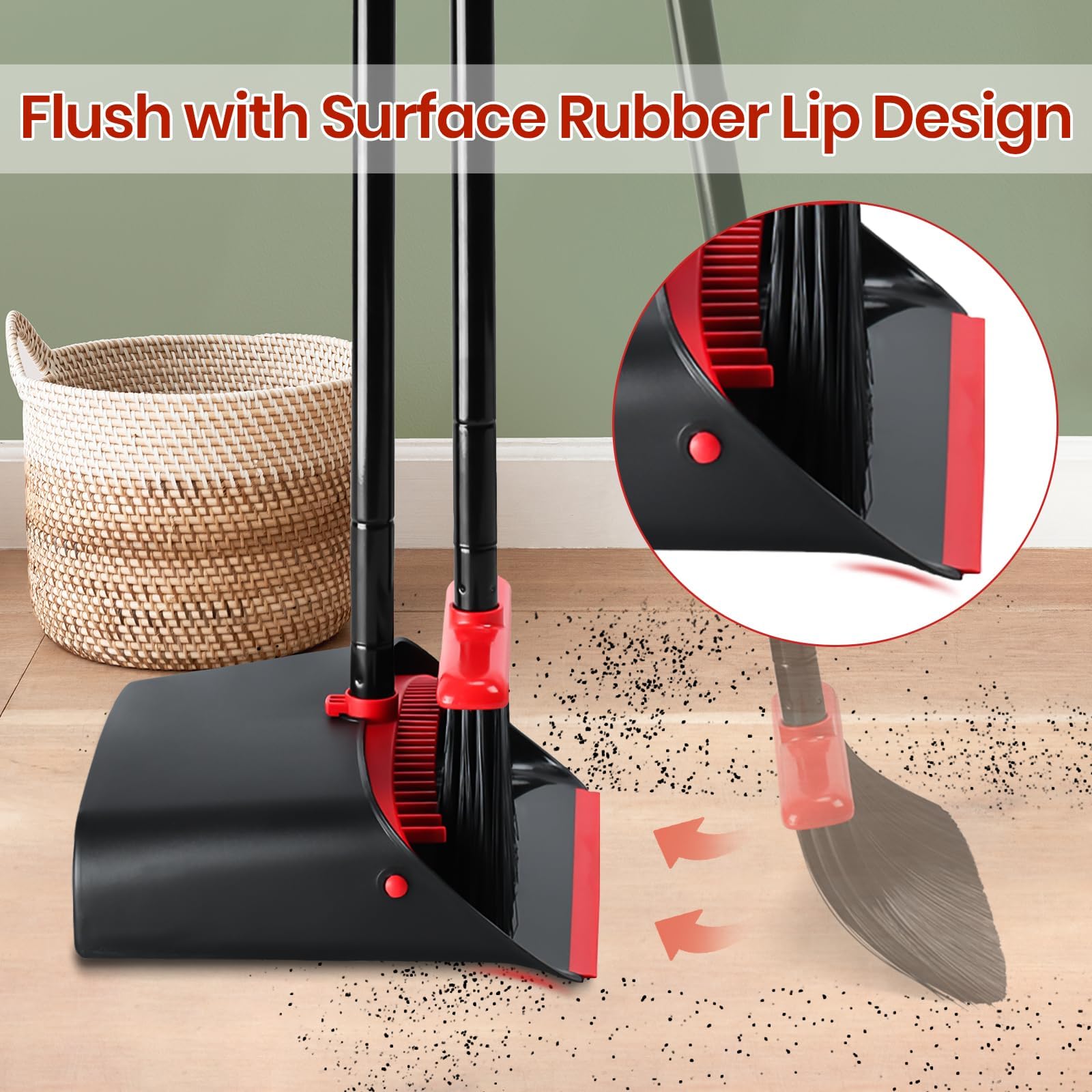 TreeLen Zestaw Broom and Dustpan for Home, Upright Broom and Dustpan Combo Sweep Set..