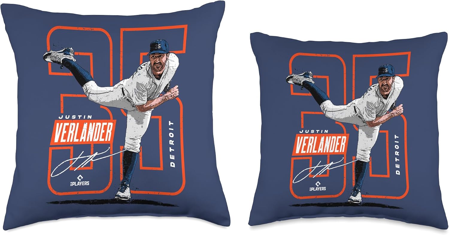 Justin Verlander | Detroit T Baseball Players | MLBJVE207M Throw Pillow