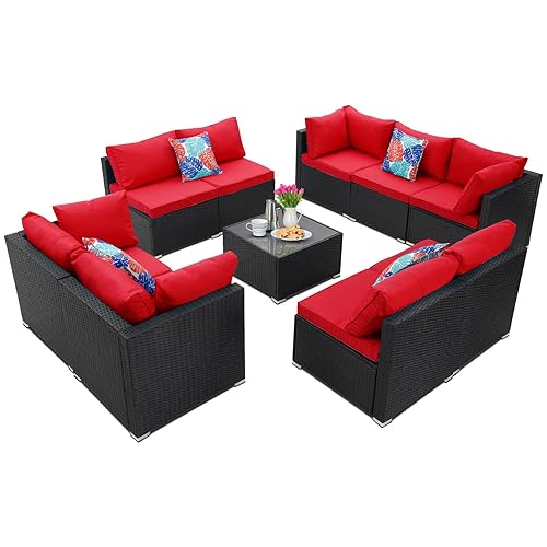 10 Pieces Patio Conversation Set, Rattan Sectional Patio Sofa, Outdoor