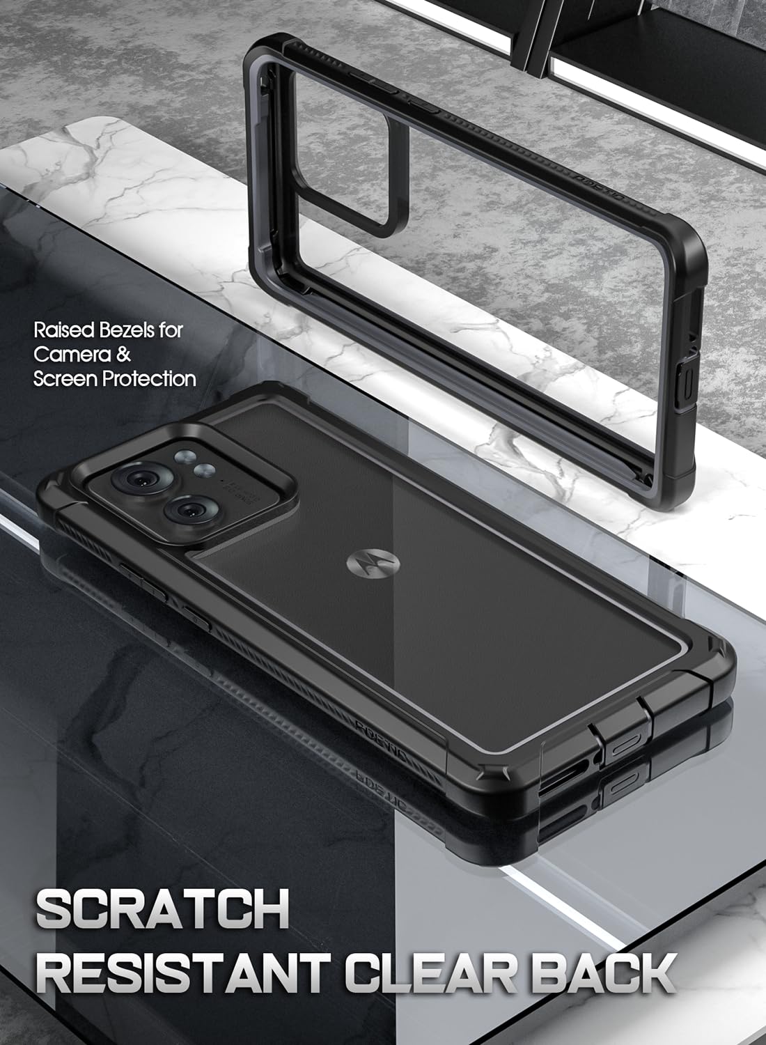 Poetic Guardian Custodia Per Motorola Moto Edge 2023 – Antiurto Grado Militare Con Protezione Schermo – Trasparente