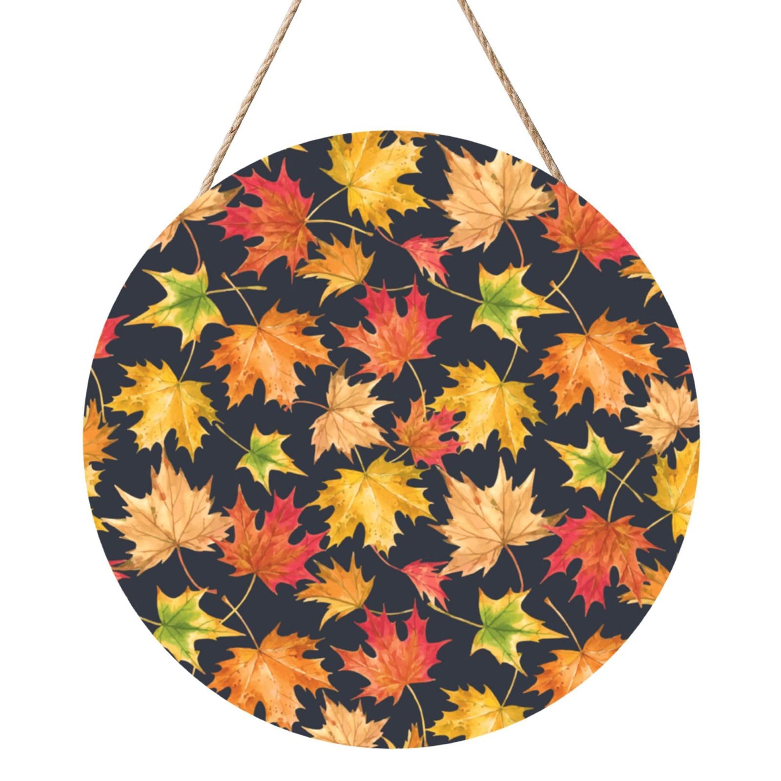 InOmak Autumn Colorful Maple Leaves, Round Wood Panel Painting 12 in, Wall Hanging Painting For Home
