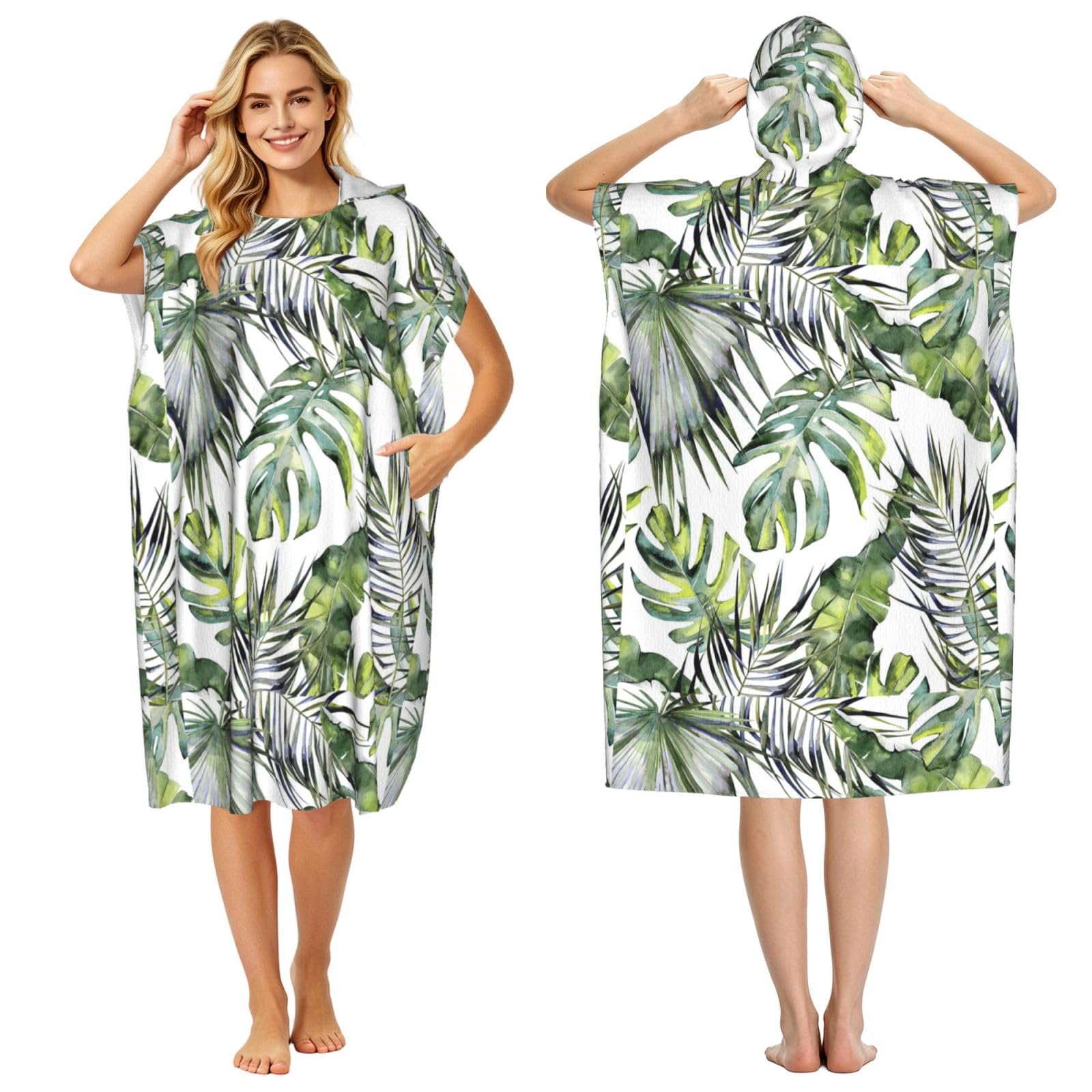 Poadnly Tropical Garden, Adult Hooded Beach Towel 90 x 110 cm,Changing Bath Robe, Surf Poncho Towel For Women Men