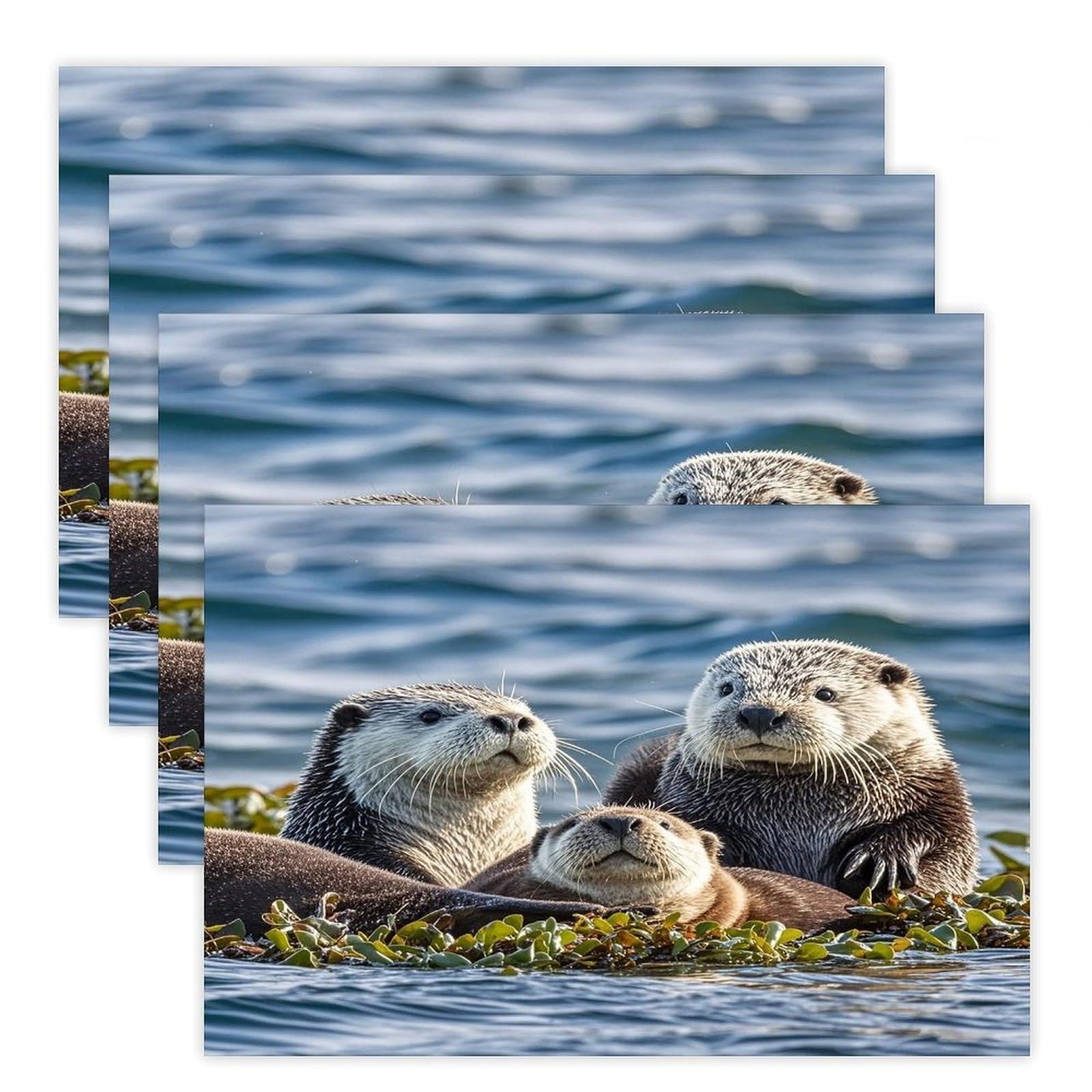 Sea Otters Placemats Flax Place Mats for Dining Table Rectangle Non-Slip Table Mats Heat Resistant Washable Placemat for Kitchen Home Decor Party Outdoor 12" X 18"