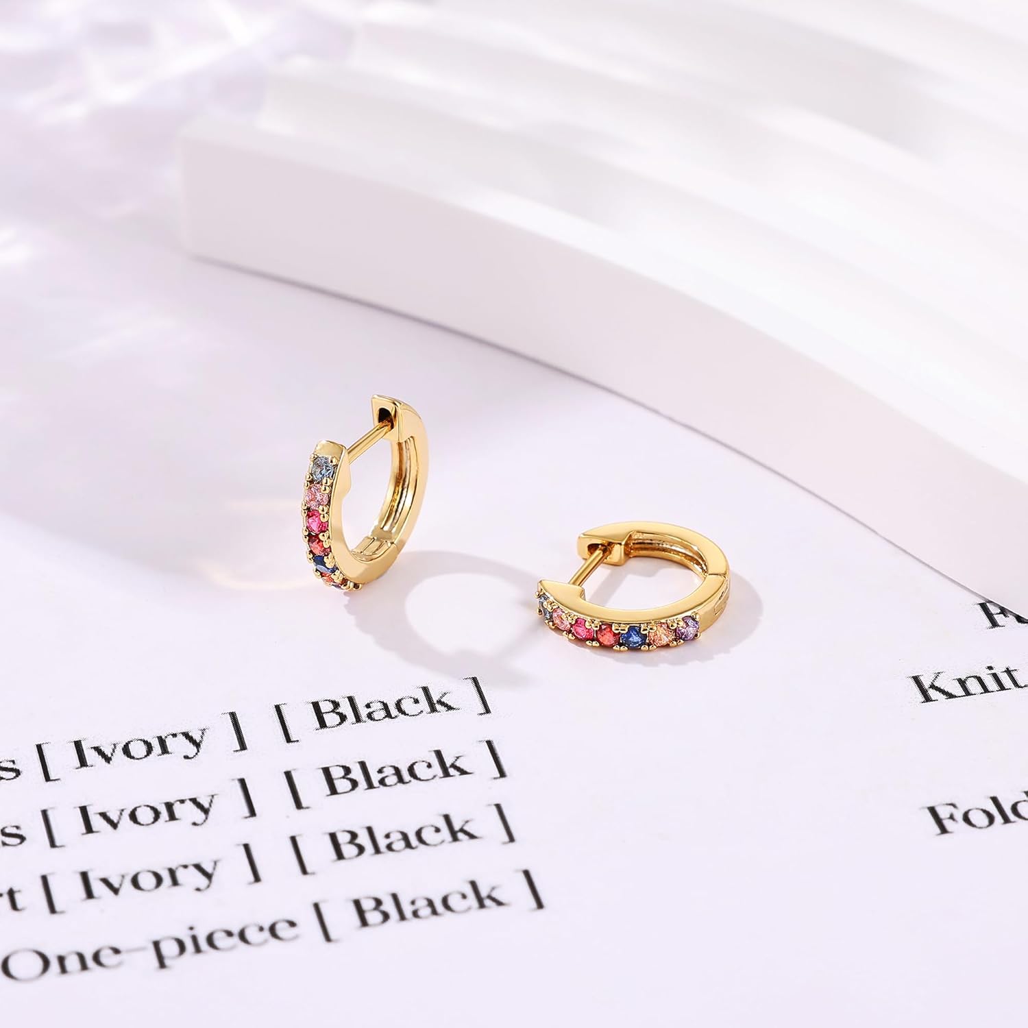 Gacimy Gold Huggie Earrings for Women 14K Real Gold Plated with Multi-Color Cubic Zirconia, 1/2 Inch Small Gold Hoop Earrings Cartilage Ear Cuffs for Women - Image 5