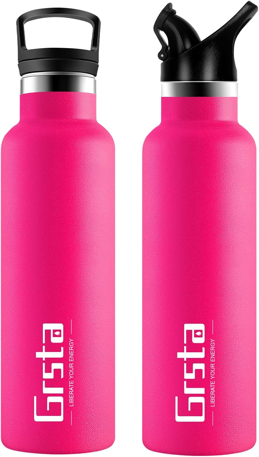 Grsta 水筒 600ml 大容量 直飲みストロー 魔法瓶 炭酸 真空断熱炭酸ボトル 真空二重構造 保温保冷 漏れにくい 軽量 ステンレスボトル 男の子 女の子 子供 大人 おしゃれ ショップ