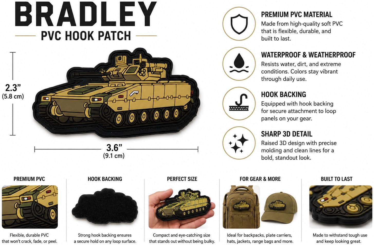 Bradley PVC Hook Patch for Tactical Backpacks, Jackets, Hats & Gear image 2