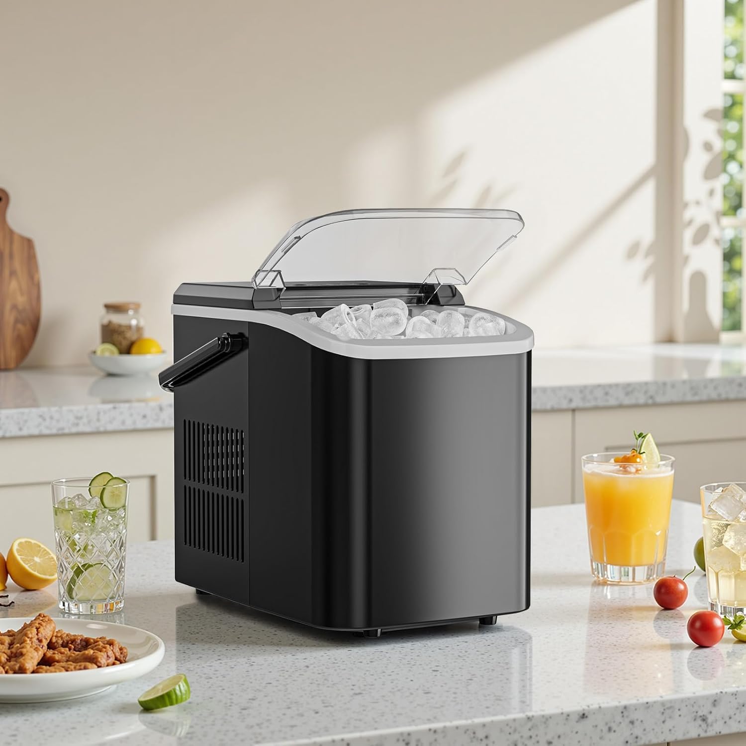 Sweetcrispy Countertop Ice Maker With Scoop, Basket And Handle, Portable Ice Machine 9 Ice Cubes Ready In 6 Mins, 26.5lbs In 24hrs, 2 Sizes For Home Kitchen Office Bar Party,Bright Black on Fridge.com - View 5