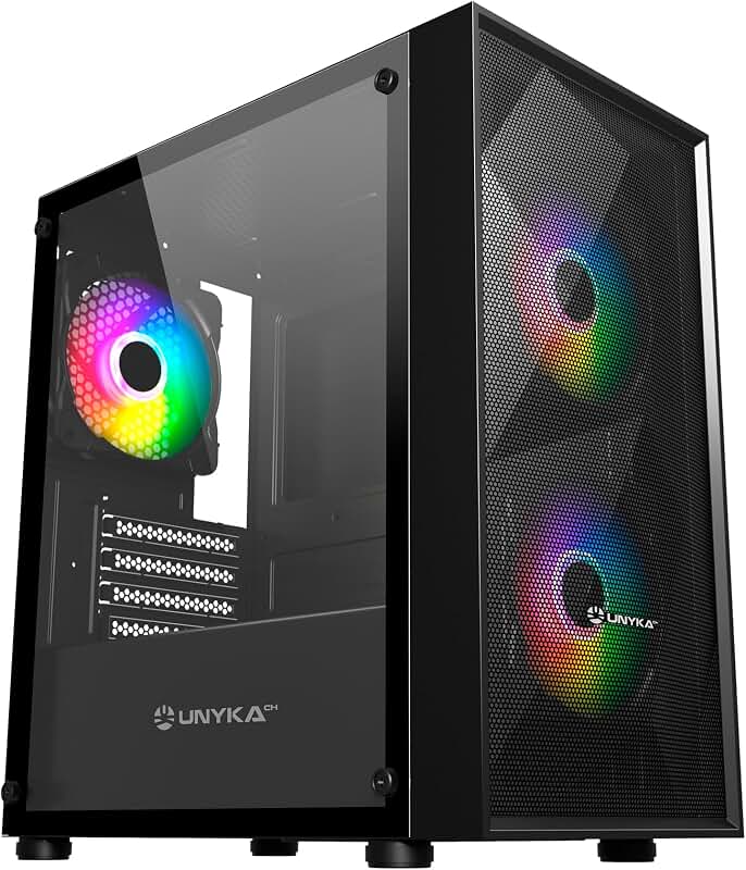 UNYKAch Boîtier Micro ATX Gaming Mir B200, Verre trempé, Trois Ventilateurs ARGB et Trois Ports USB