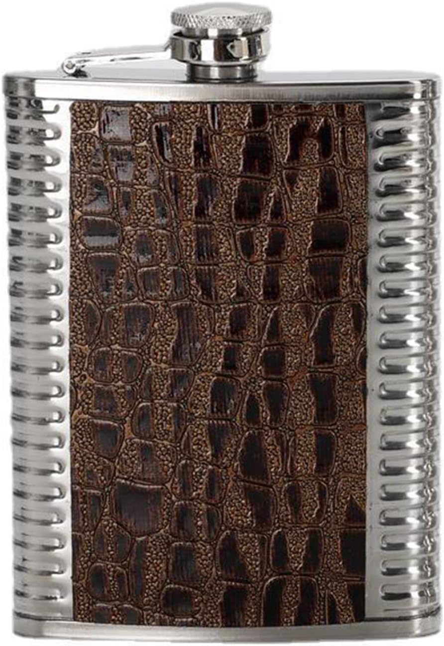 Leather Hip Flask for Liquor 8 Oz Flask Portable 304 Stainless Steel Drinking Hip Flask with Cups and Leakproof Funnel Gift Package for Men Fishing Outdoor Camping of Alcohol Whiskey Rum Vodka