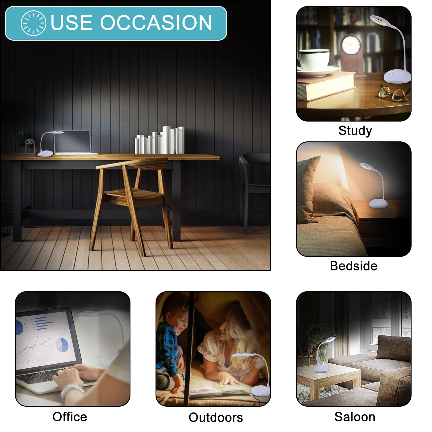 Lámpara de escritorio LED con cuello de cisne flexible, recargable inalámbrica, 3 modos de color, regulable, control táctil continuo, lámpara de mesa portátil para cuidado de los ojos para 6